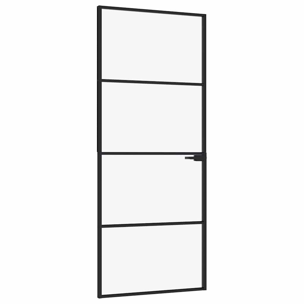 vidaXL Haustür Innentür Schwarz 83x201,5 cm Hartglas & Aluminium Schlank (1-St)