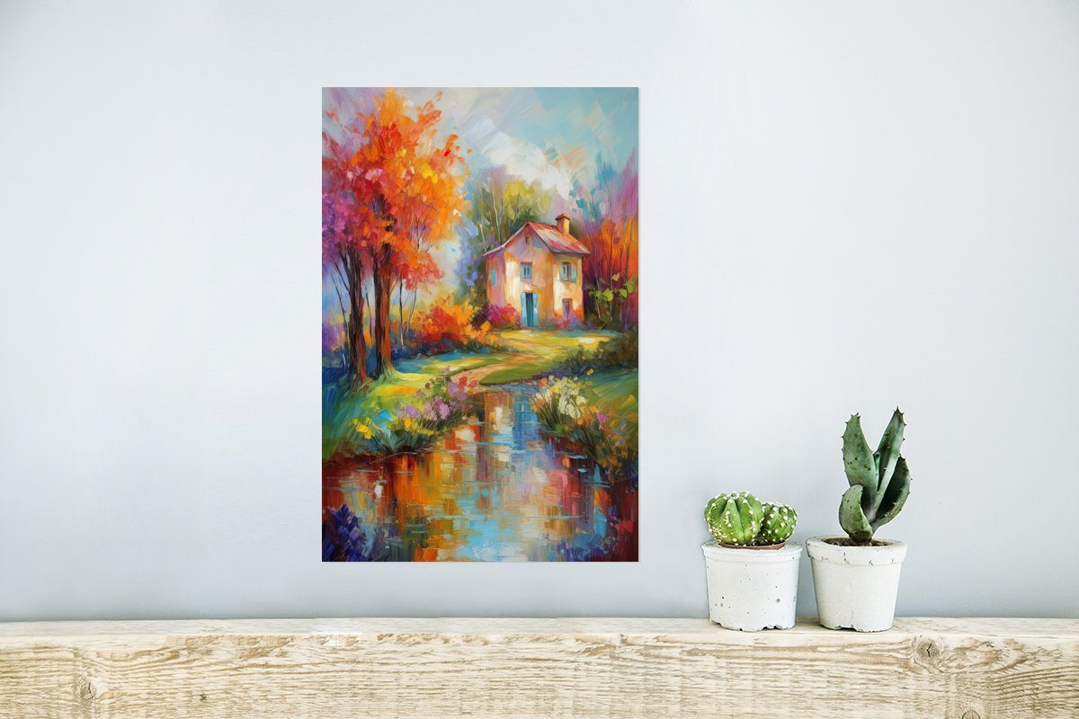 Kunst, Ölgemälde Landschaft Poster Rahmen - für Farbenfroh (1 Wandposter Wandbild, Wohnzimmer, - - St), MuchoWow Poster, Ohne