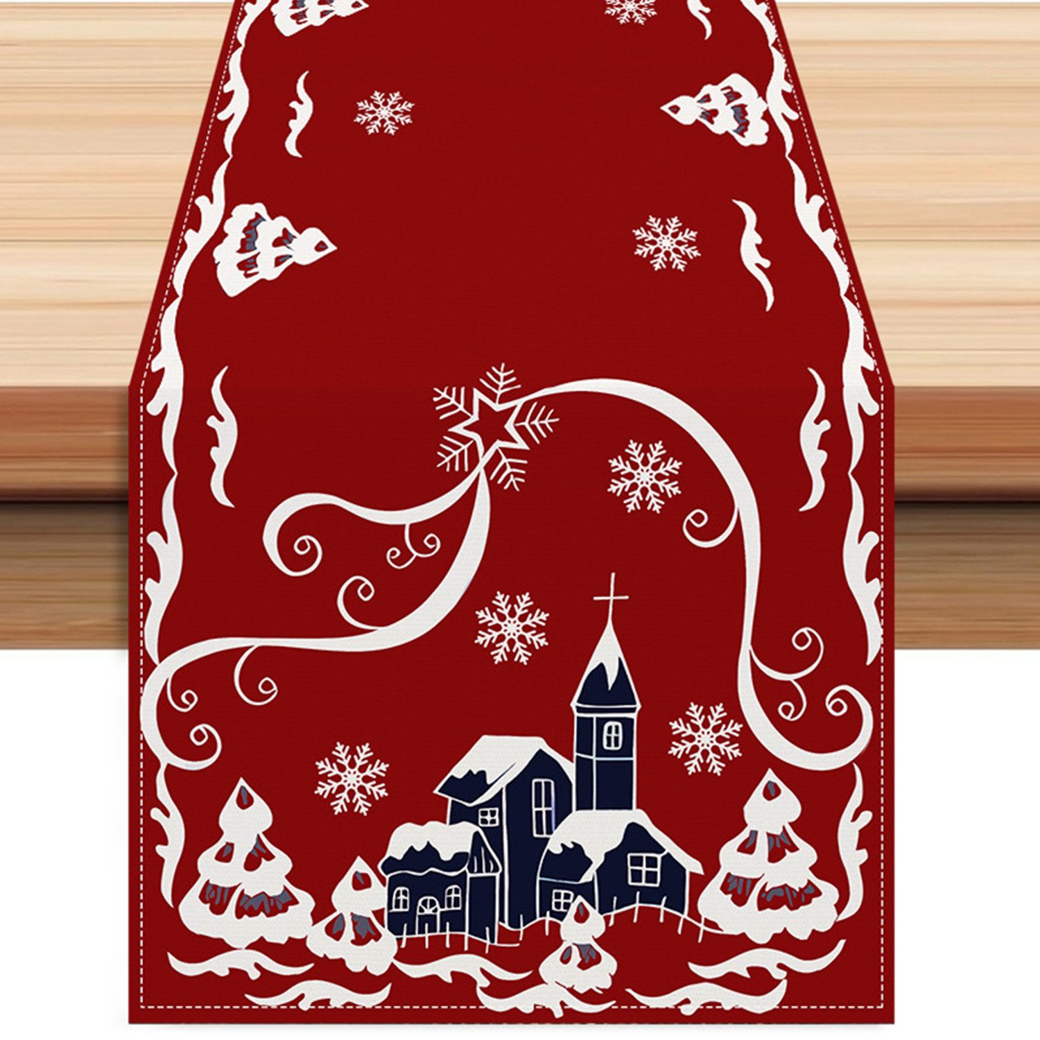 Tischläufer Weihnachtlicher Leinen Tischläufer mit Druck Festliche Tischdekoration