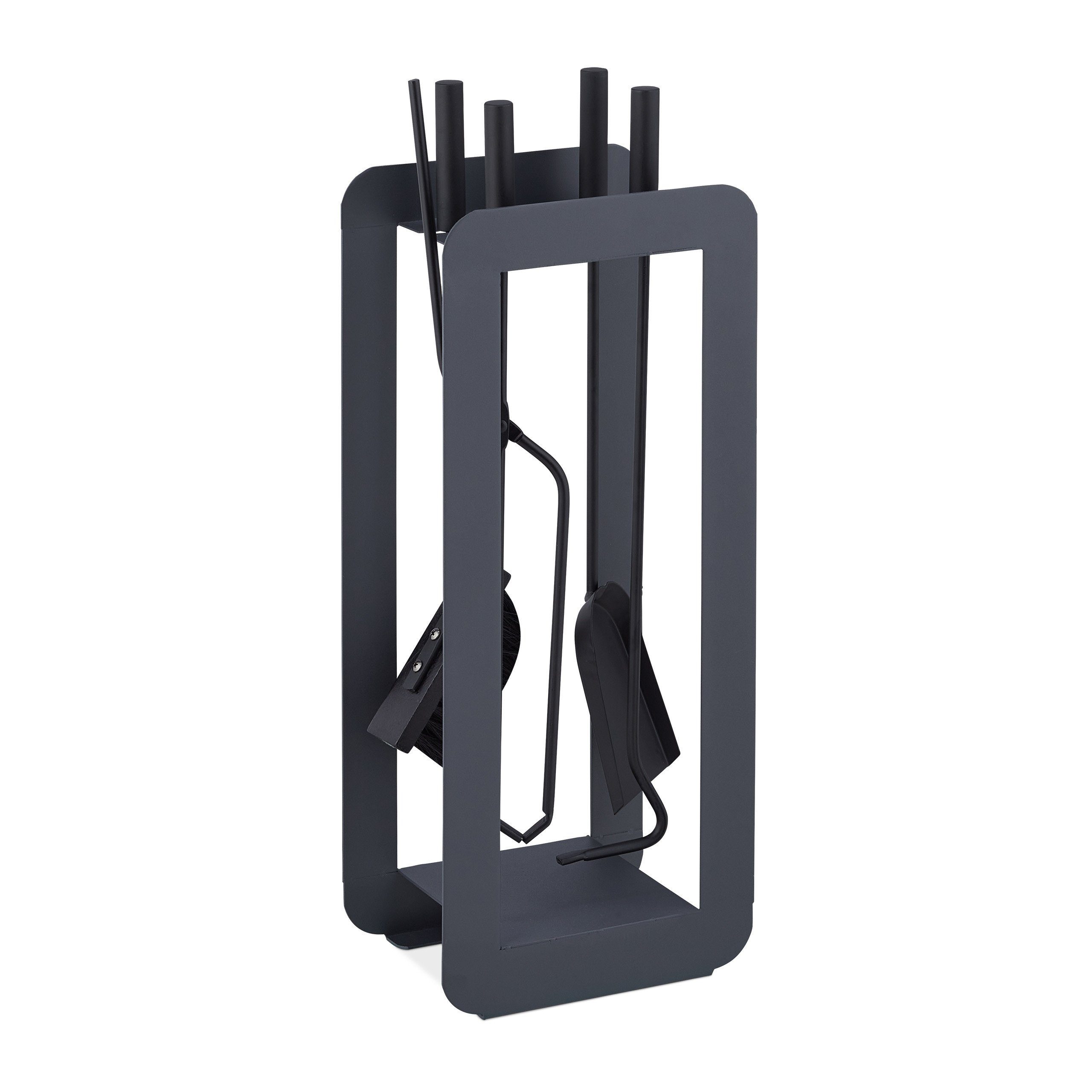 relaxdays Kamingarnitur 5-teiliges Kaminbesteck in Grau/Schwarz günstig online kaufen