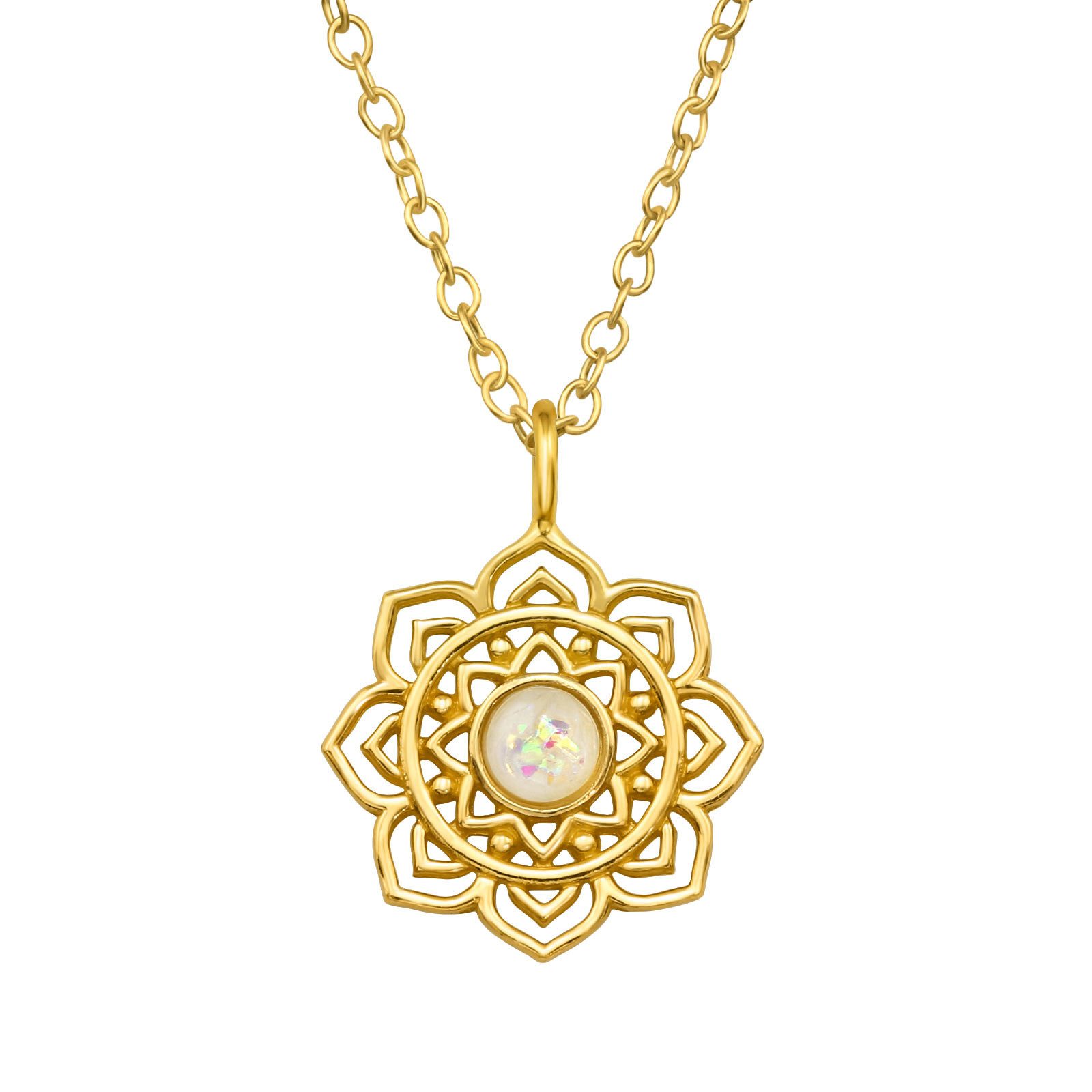 ORDER & SMILE SCHMUCK Kette mit Anhänger Kette mit Opal Blume: Anhänger Halskette Silber 925 mehr