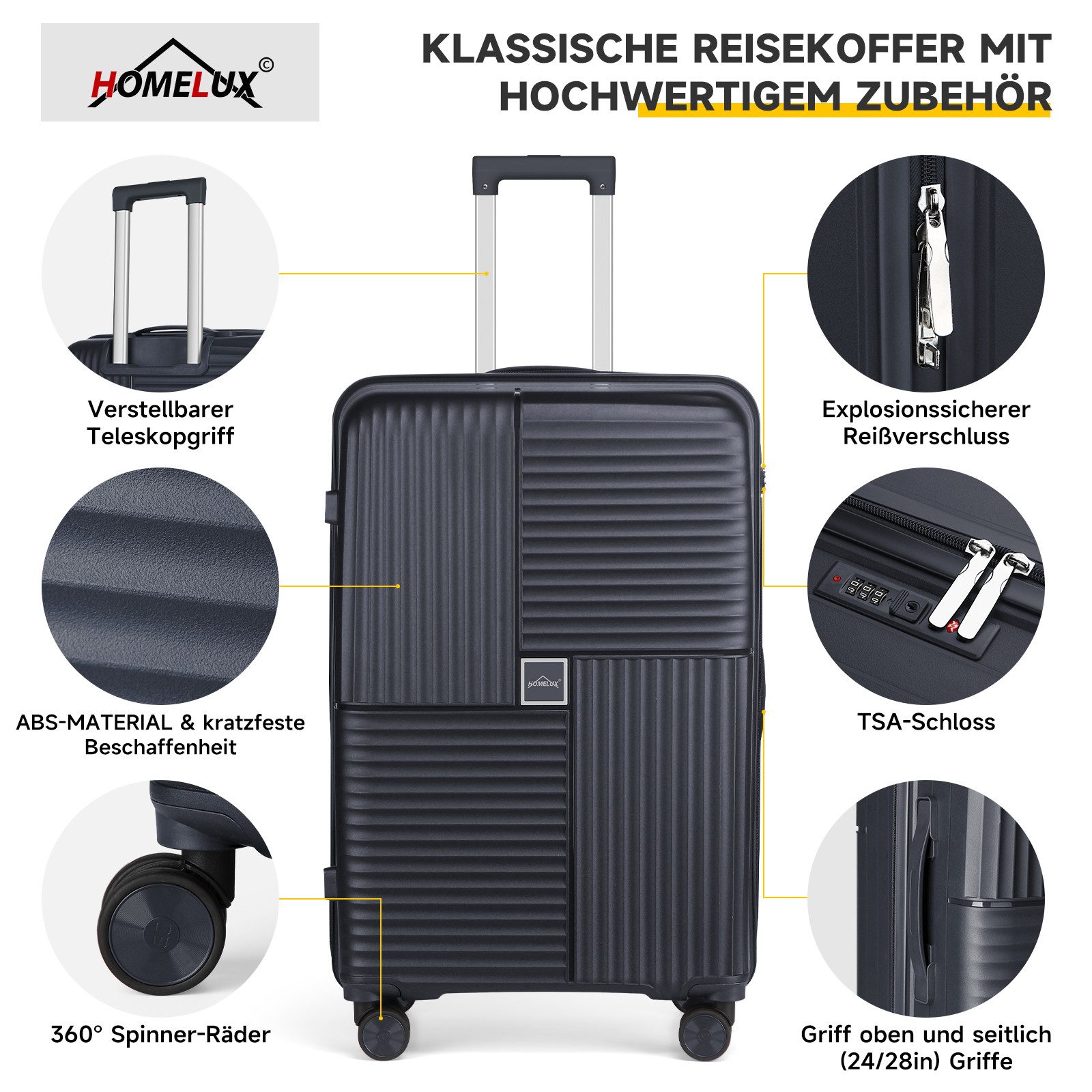 HOMELUX Kofferset Trolleyset Reisekoffer 3er ABS günstig online kaufen