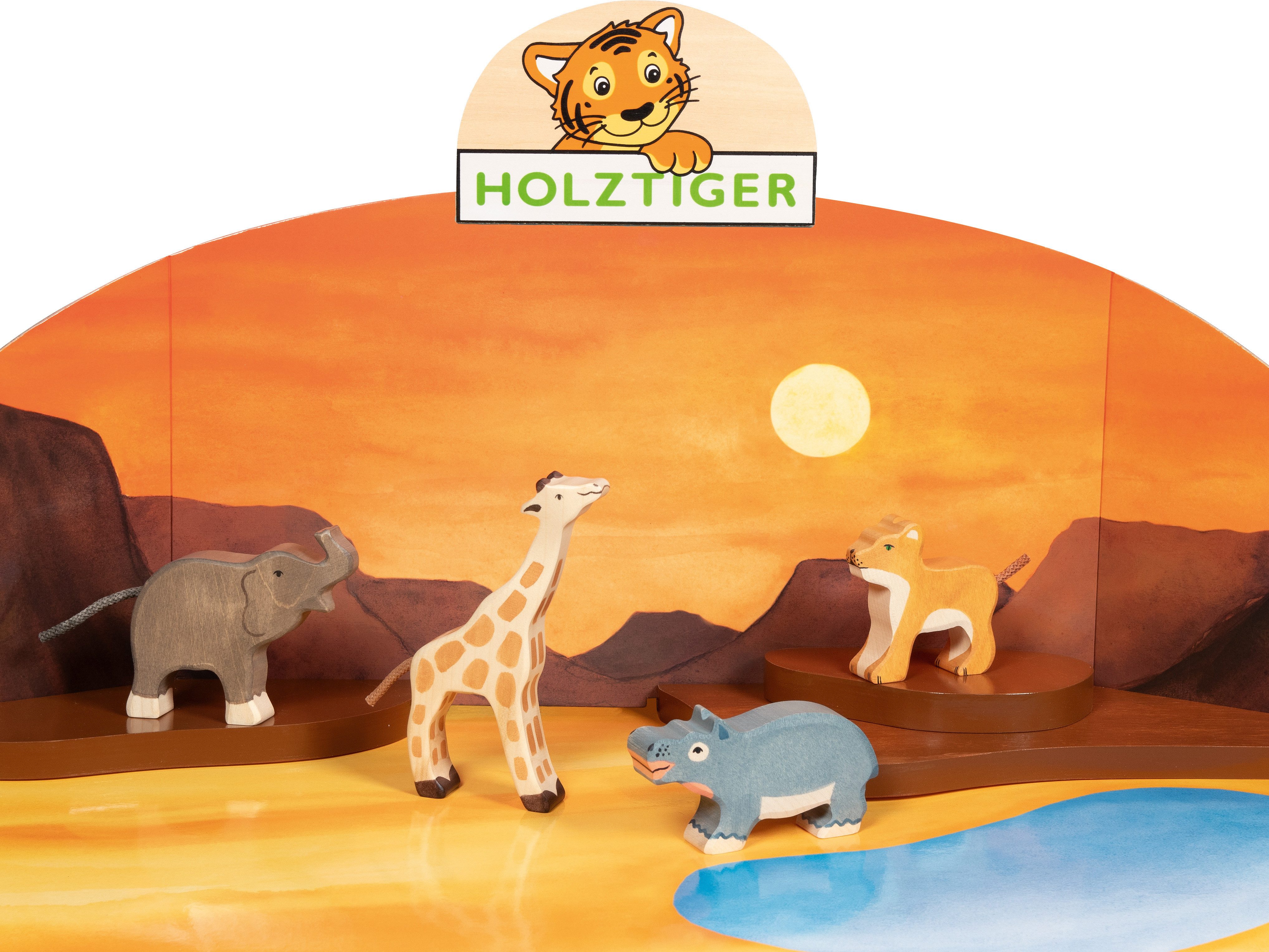 Holztiger Spielwelt Wildtiere-Set aus Holz – Tiger, Elefant, Giraffe, Nilpferd, (4-tlg), Made in Europe