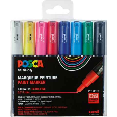 POSCA Lackmarker uni-ball 186708 - POSCA Marker mit extra feiner Rundspitze, 8er Set