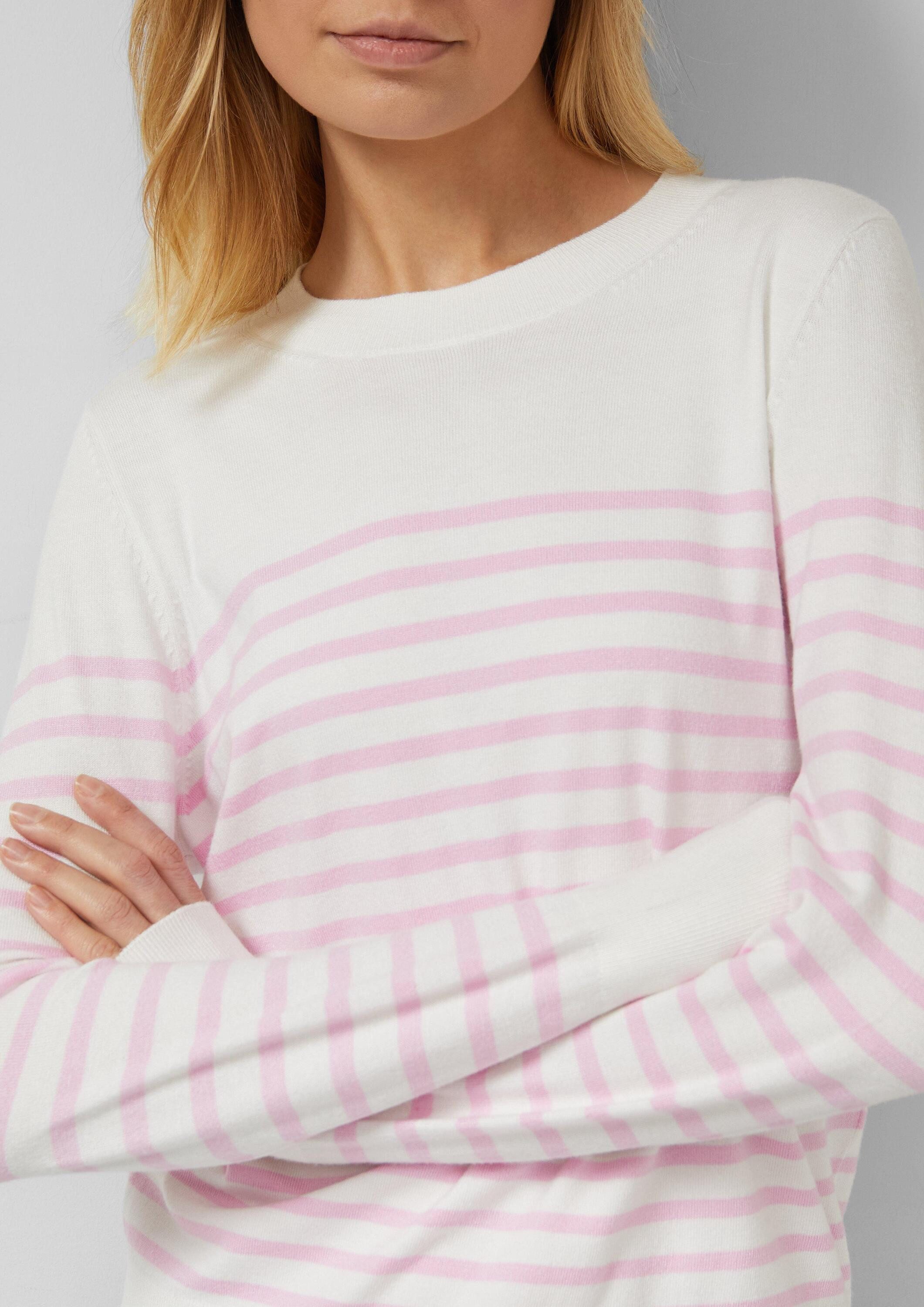 s.Oliver Longpullover Strickpullover Gestreifter Pullover aus Viskosemix
