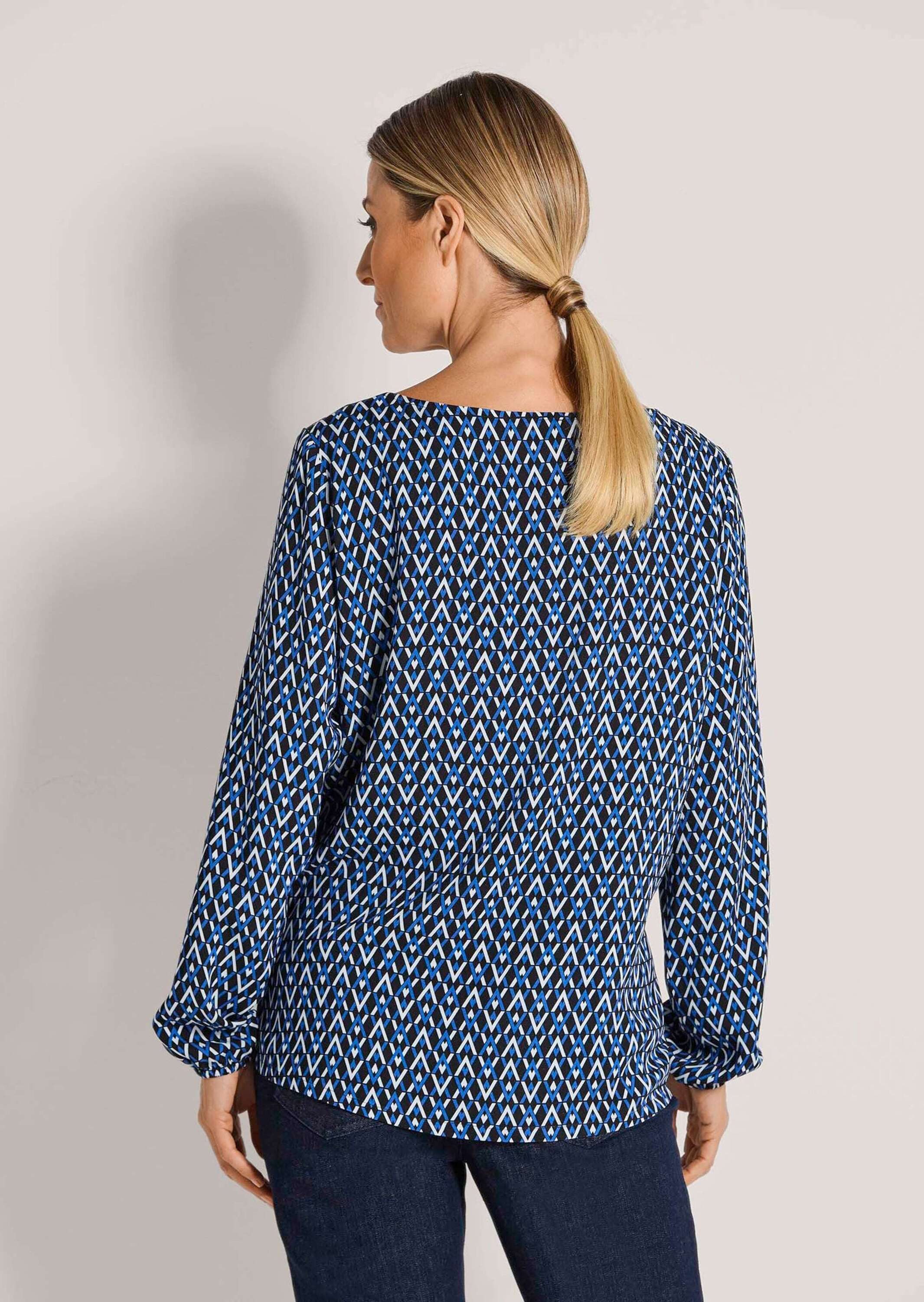 MADELEINE Schlupfbluse Viskosebluse mit grafischem Muster Printbluse mit Rundhals, Gummibündchen und Langarm