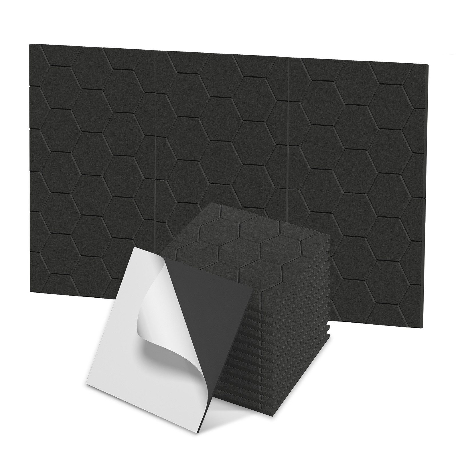 FIVMEN Wandpaneel Akustikpaneele Wand Selbstklebend Schalldämmung 3D Wandverkleidung, Akustik Schwarz/Weiß/Hellgrau 12er/set Polyesterfaser