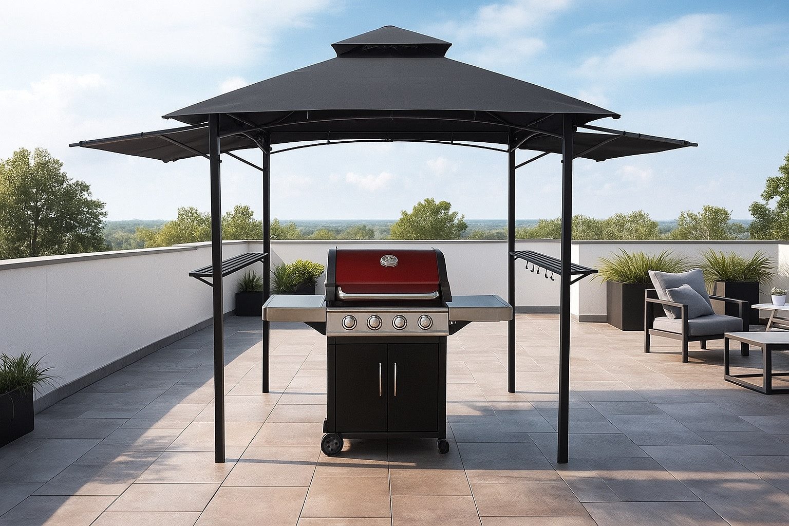 Gardissimo Grillpavillon Raucherpavillon Braai, (Spar-Set, komplett-Set), mit zwei klappbaren Seitenteilen