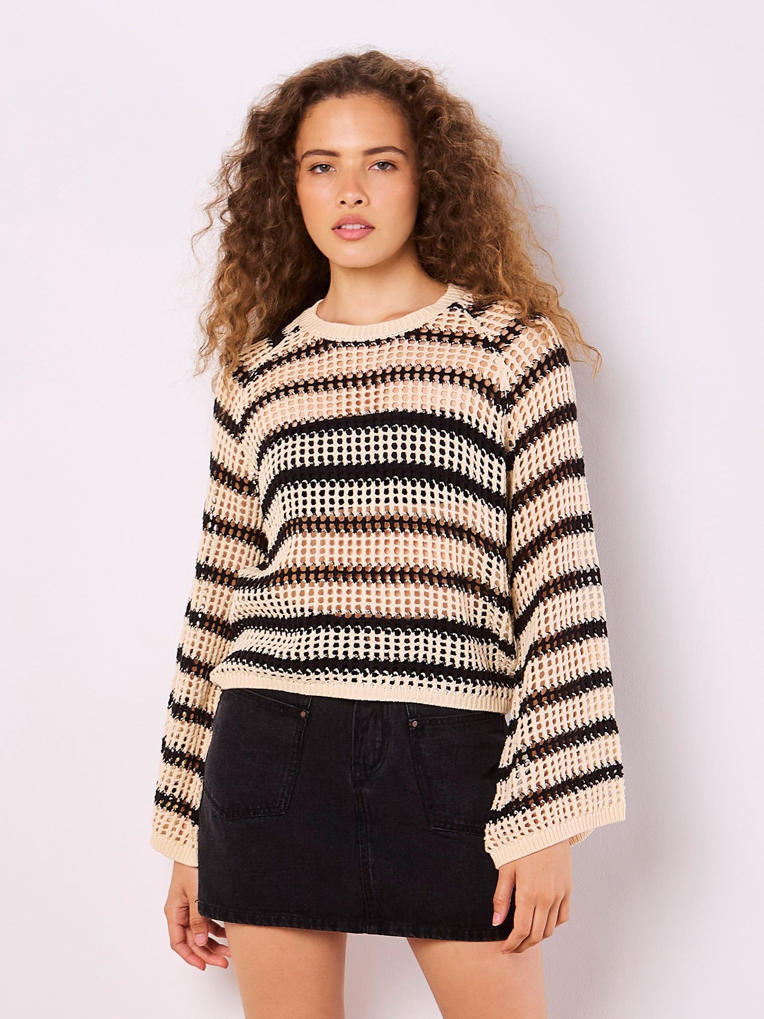 Apricot Strickpullover Gestreifter Pullover, in Lochstrickerei günstig online kaufen