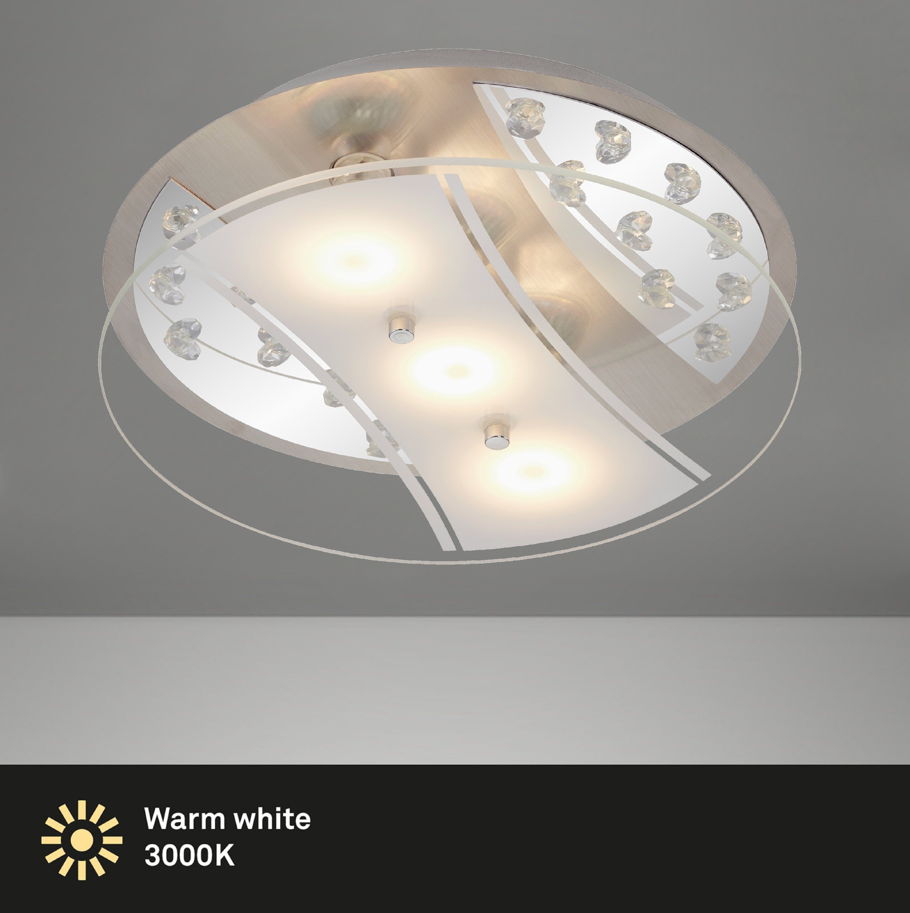 Motiv bedrucktem warmweiß Wandleuchte, *EDI* Deckenlampe, Design mit Badlampe inkl. Deckenleuchte, 3x Glas-Lampenschirm, LED Deckenstrahler aus GU10 Deckenleuchte 5 Watt, 3489 TRANGO in 3000K Rund Leuchtmittel Metall LED