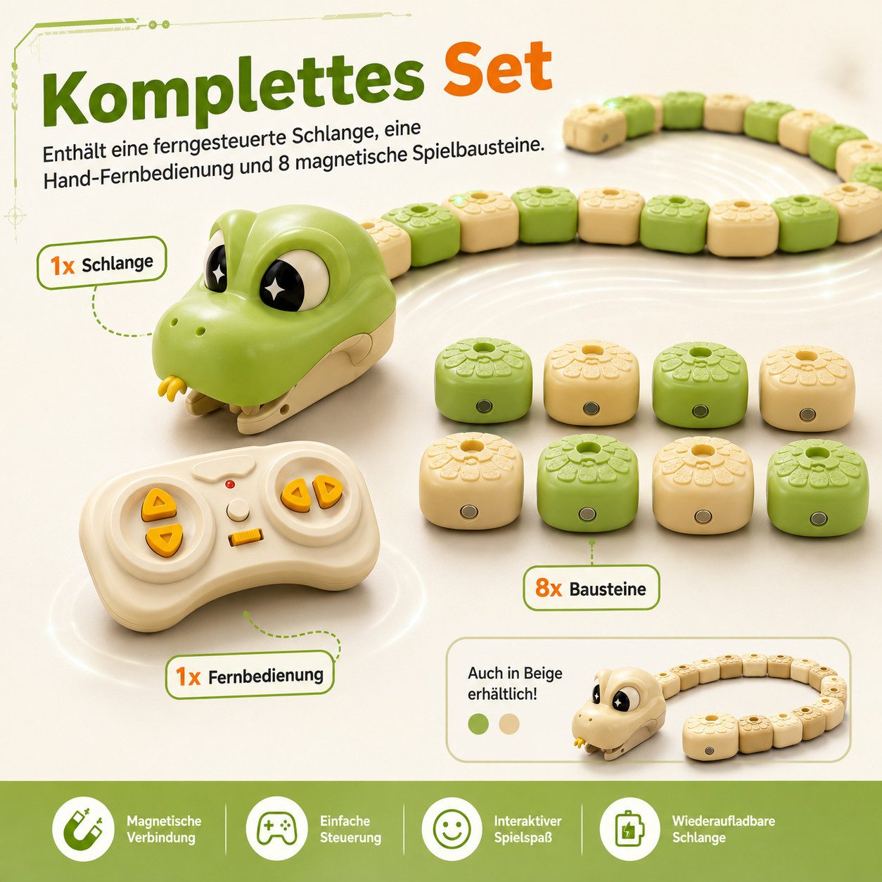 Fyrove RC-Auto RC Spielzeug , Magnetisches Schlangenspiel, Interaktives Spielzeug (Spar-Set, 1-tlg., Lernspielzeug, Wettkampfspiel, Familienspiel, 2-Spieler-Spiel), Spielzeug für Jungen und Mädchen, Geburtstagsgeschenk Kinder