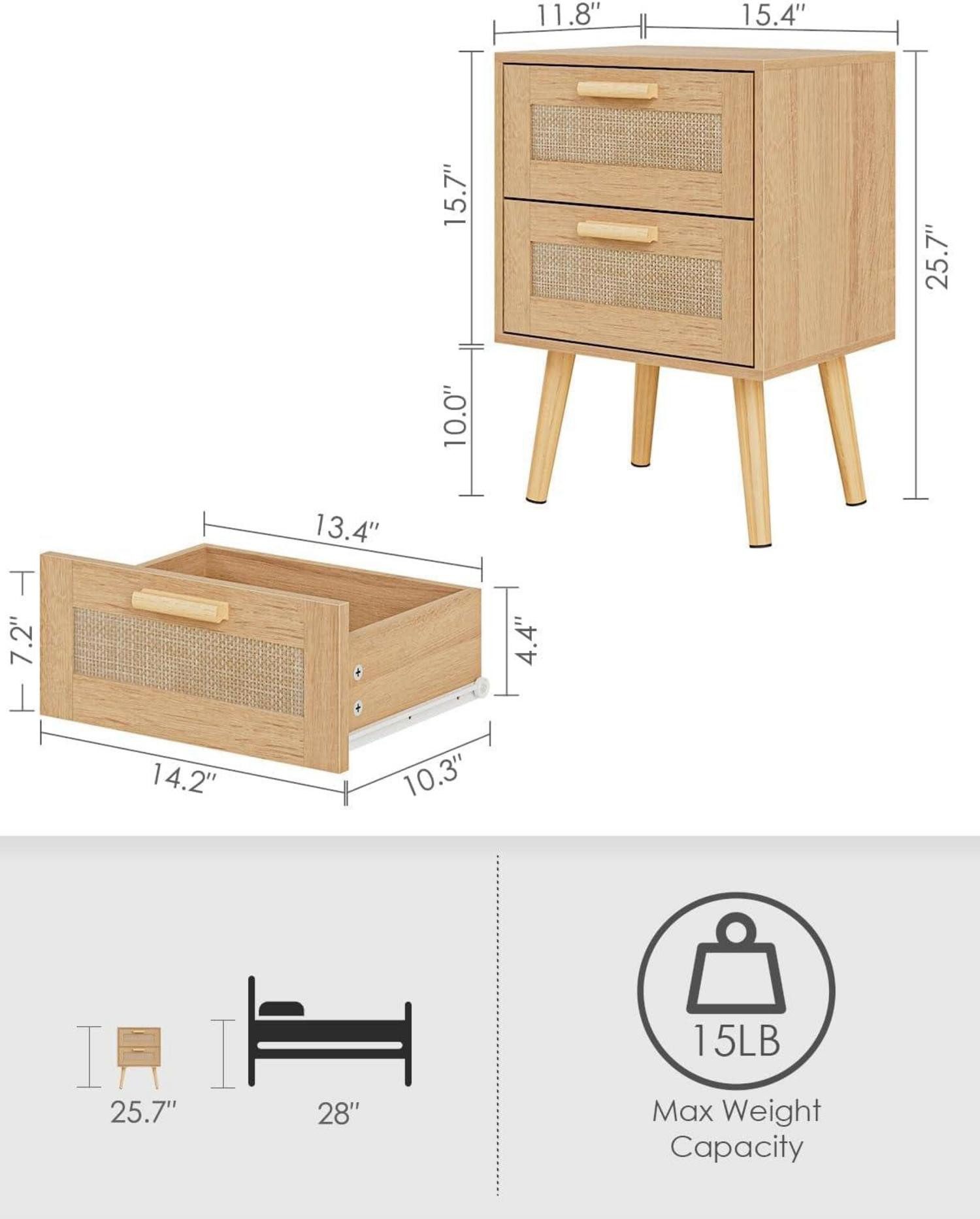 LuxusKollektion Nachttisch Nachttisch Rattan Beistelltisch Schublade günstig online kaufen