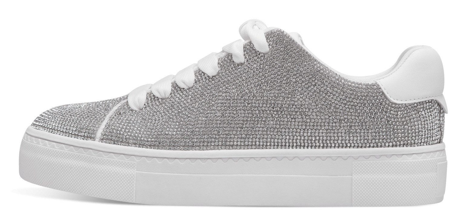 Tamaris Plateausneaker, Freizeitschuh, Halbschuh, Schnürschuh im Silber-Glitzer-Look