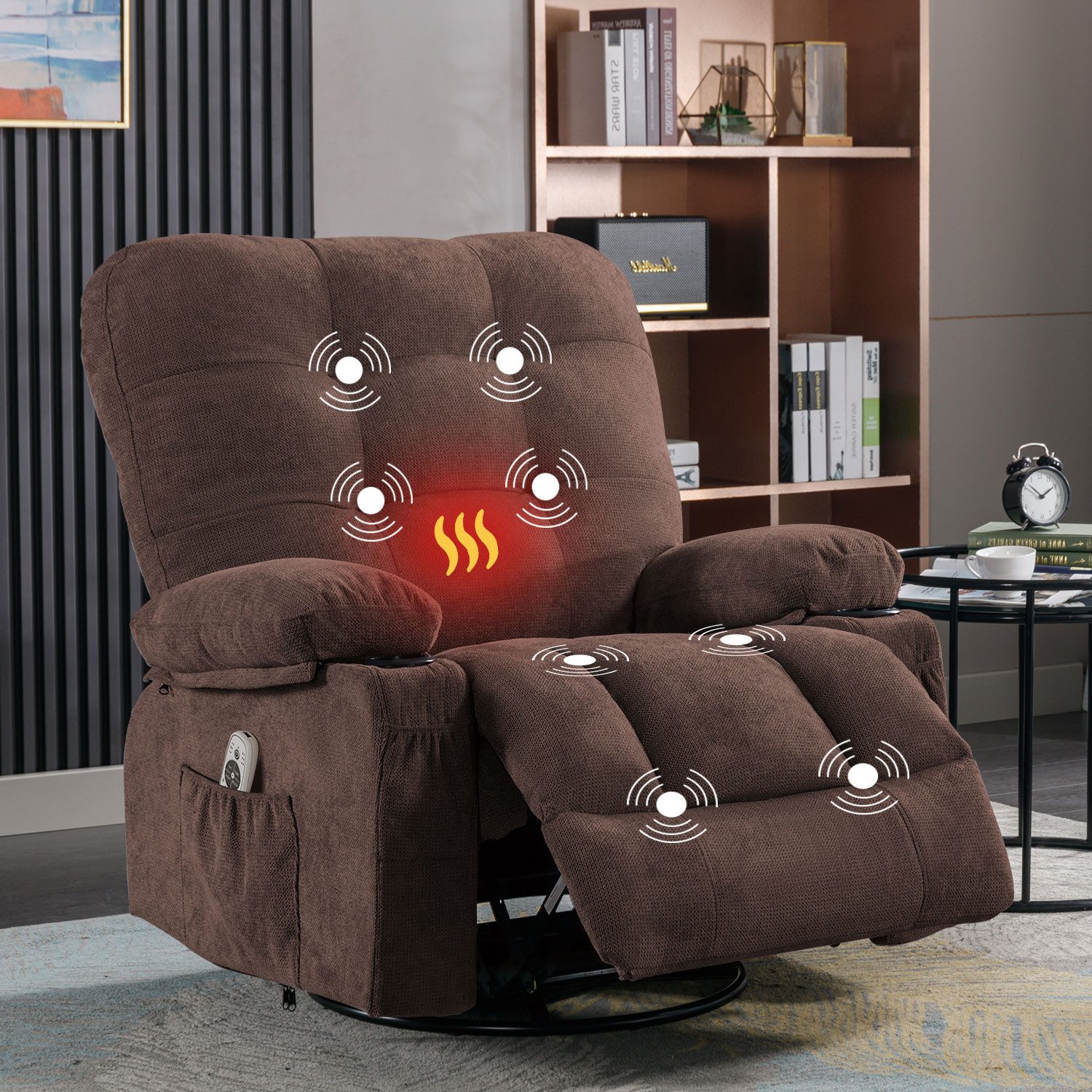 bosmiller Relaxsessel Elektrisch Fernsehsessel Verstellbar Massagesessel mit Liegefunktion (1-St), Ergonomisch Heizung Sessel mit Getränkehalter