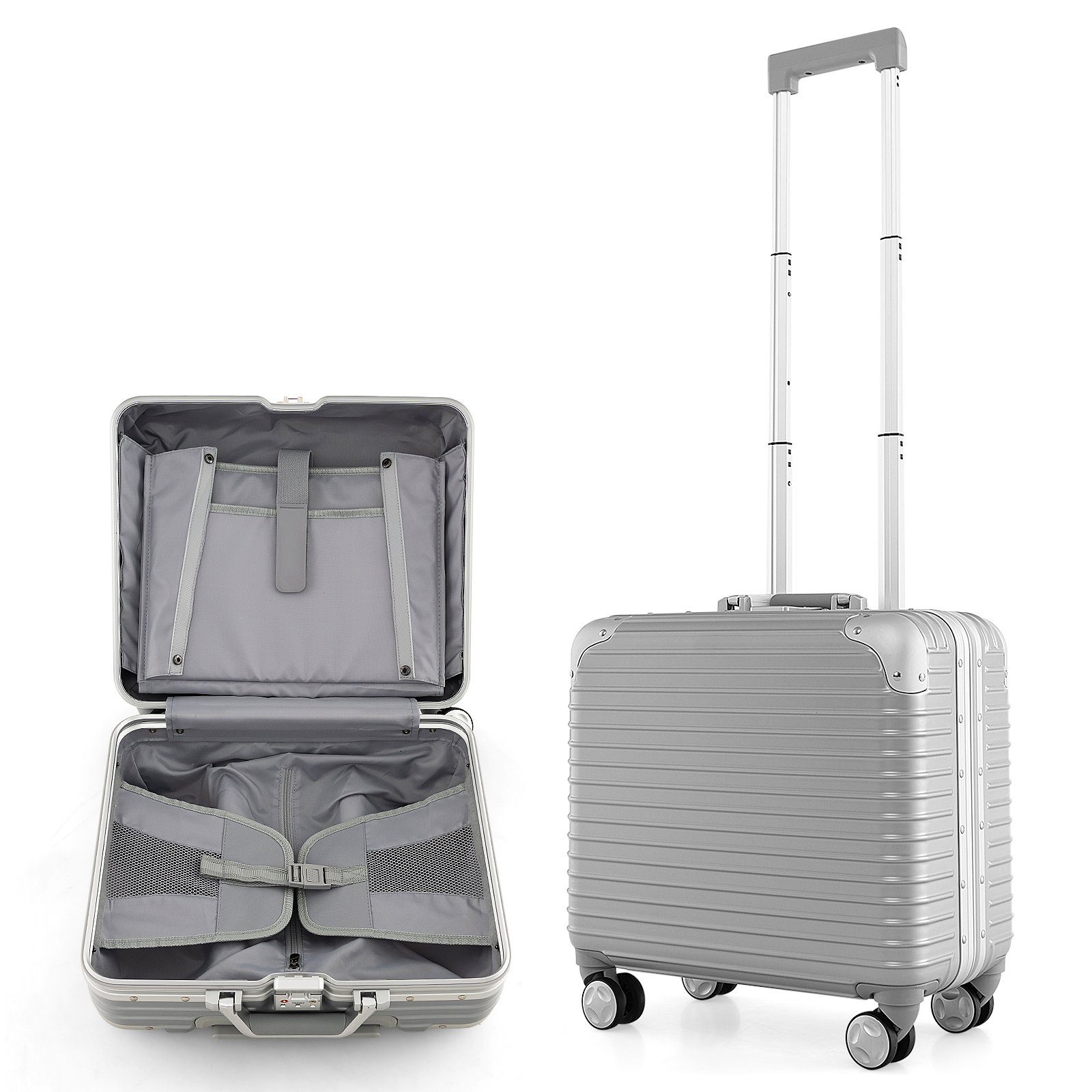 COSTWAY Trolley, 4 Rollen, mit Laptopfach & Teleskopgriff, 16”