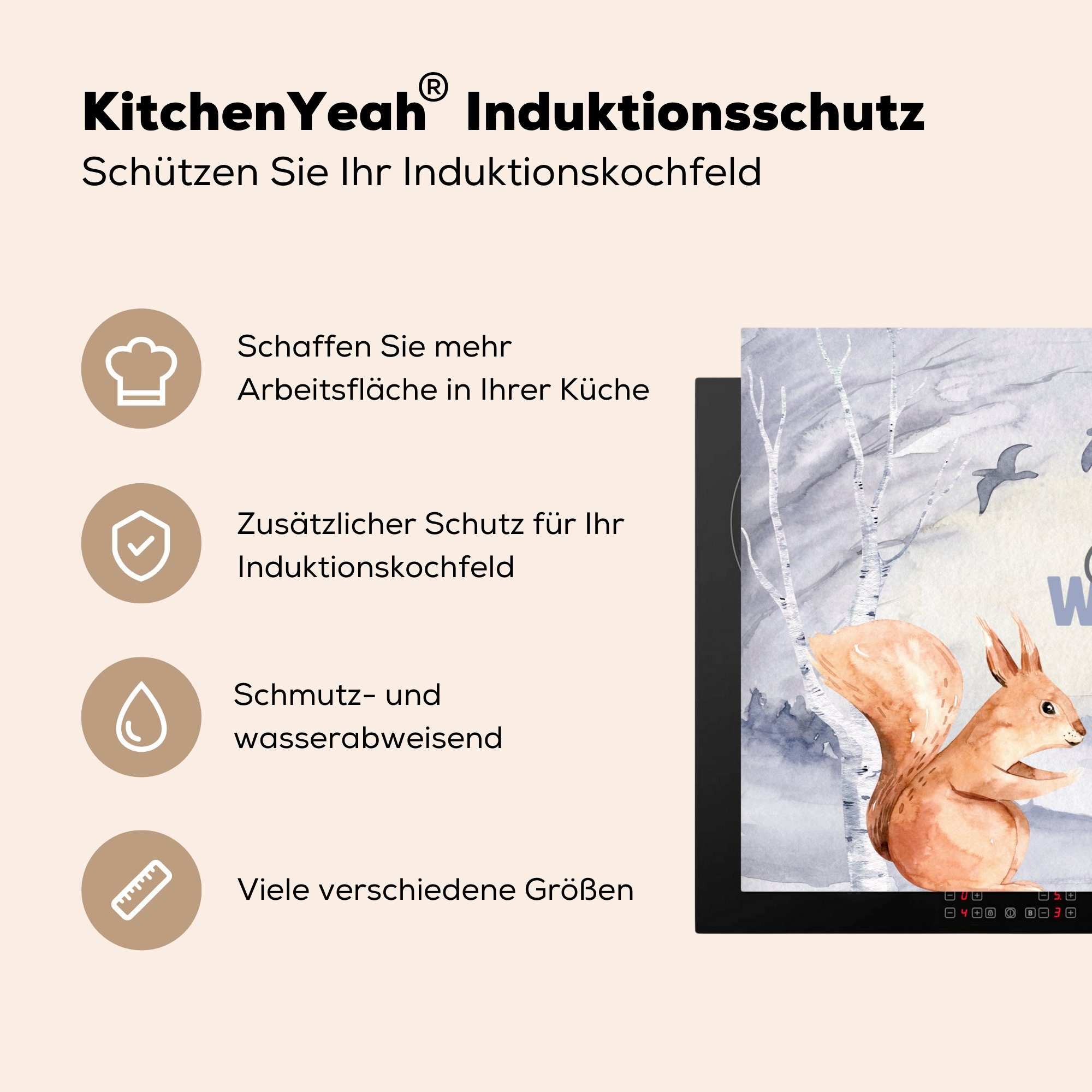 Vinyl, Induktionskochfeld küche, Tiere, die Schnee Winter Herdblende-/Abdeckplatte cm, (1 für MuchoWow Schutz Ceranfeldabdeckung - 81x52 - tlg),