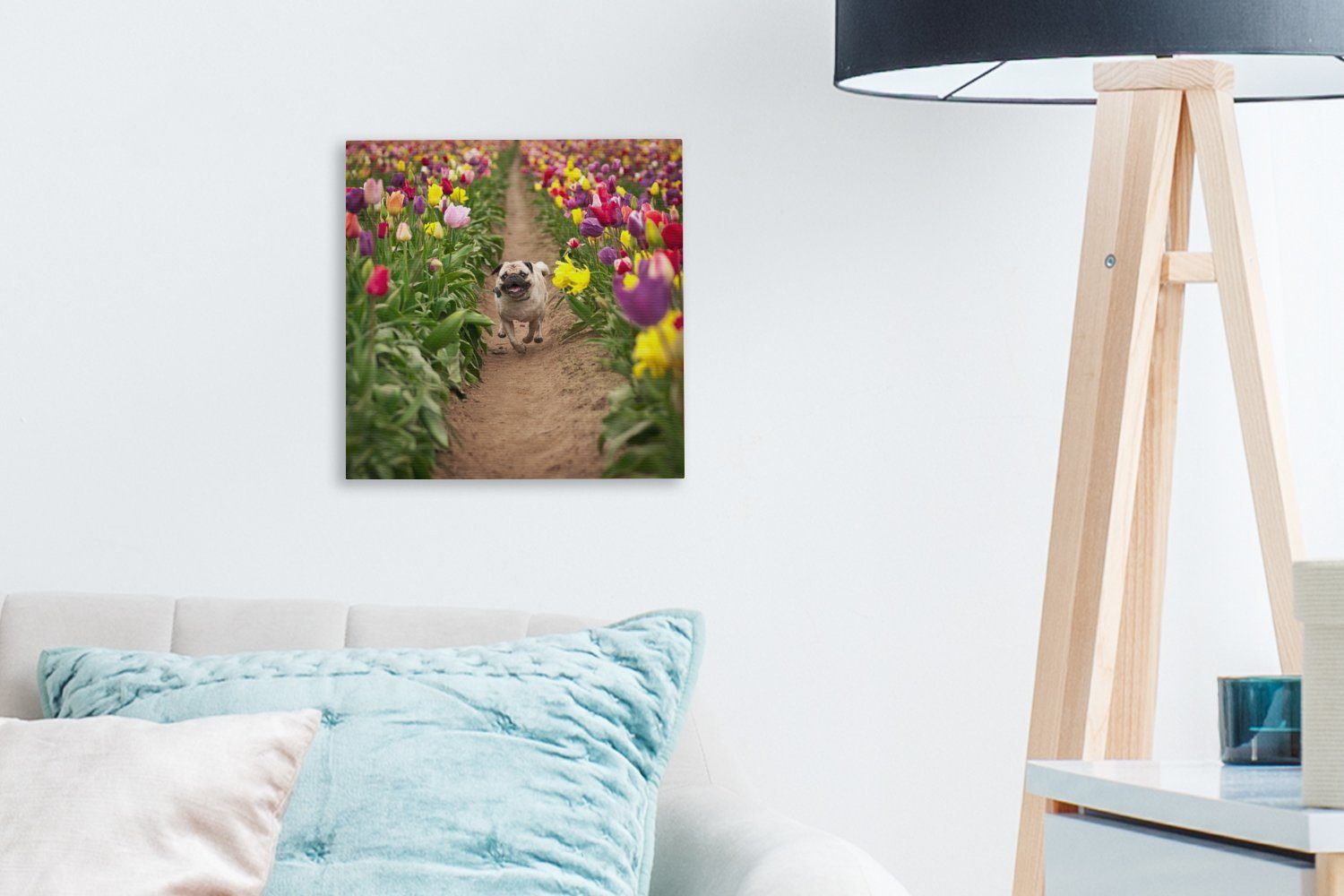 OneMillionCanvasses® Leinwandbild Blumen, Wohnzimmer Bilder St), Mops (1 Tulpen Schlafzimmer Leinwand - für 