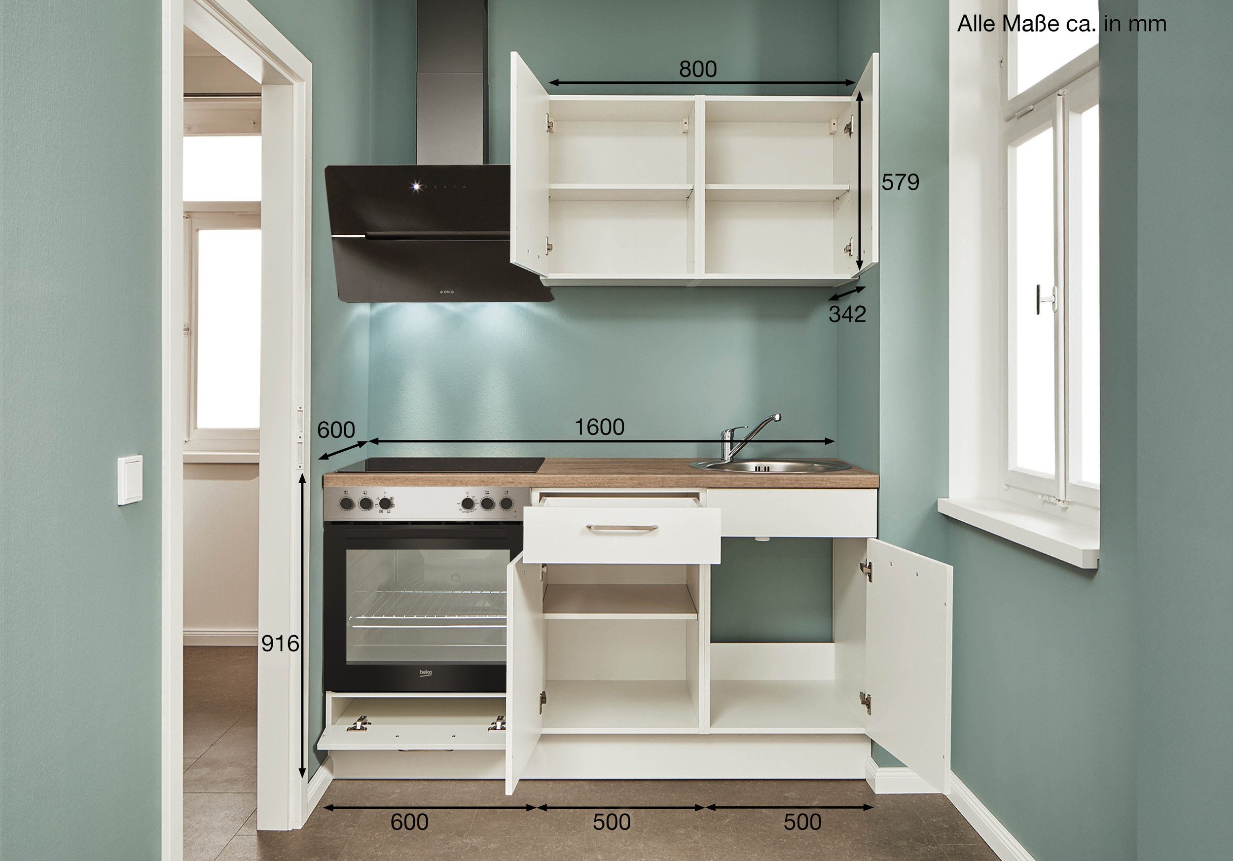 pino Küchenzeile Auxerre, individuell anpassbar, gratis Küchenplanung mit Profis, (Breite 160cm), vormontiert, wahlw. mit E-Geräten, Preis inkl. Lieferung