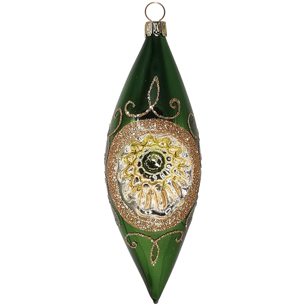 Schatzhauser Christbaumschmuck Reflex Olive Spitzenbordüre fichtengrün 15cm (1-tlg), mundgeblasen, handbemalt
