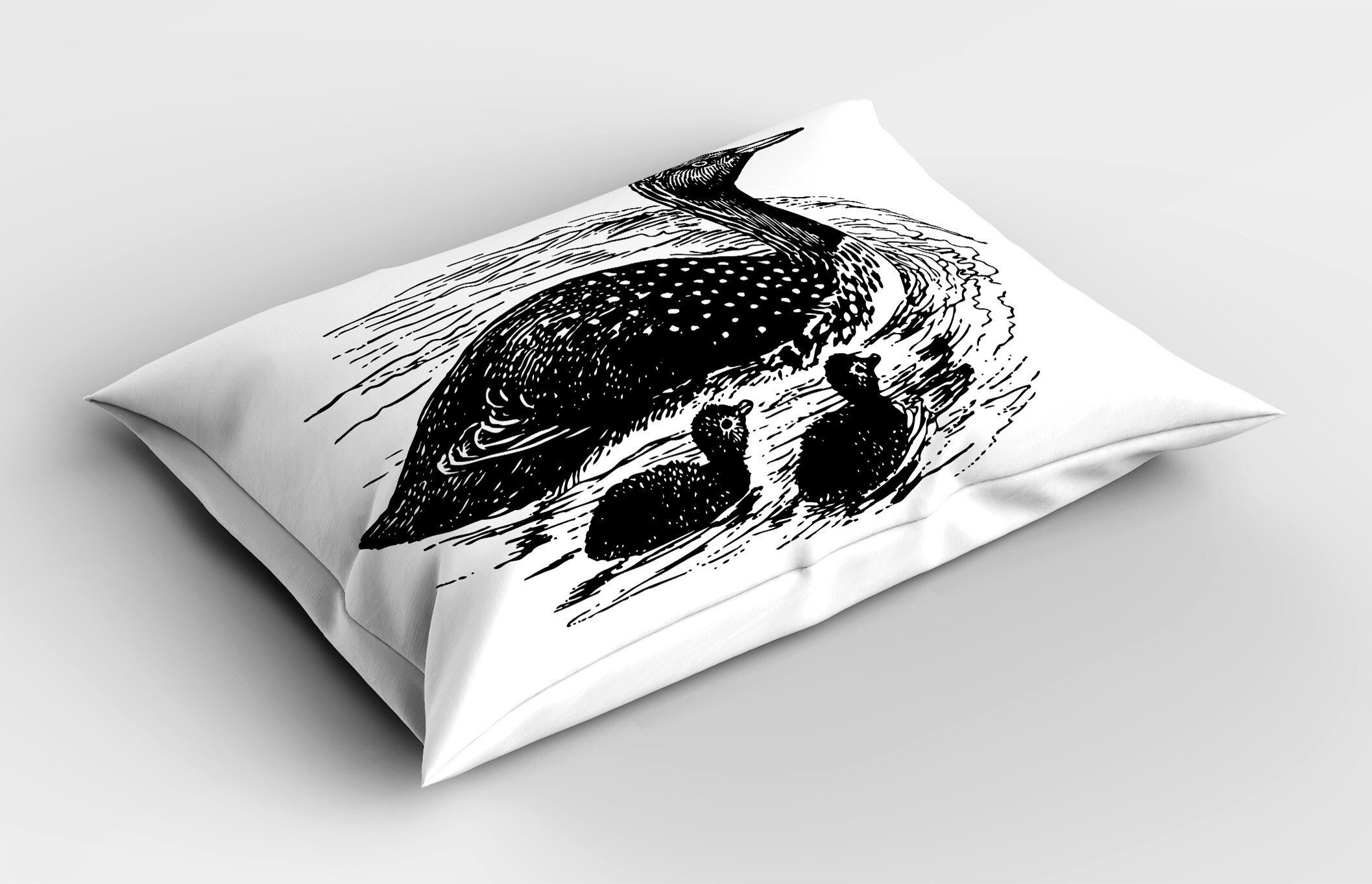 Kissenbezüge Dekorativer Standard Size Vogel-Familie Abakuhaus Hand Gedruckter Stück), Seetaucher Skizze gezeichnete (1 Kopfkissenbezug