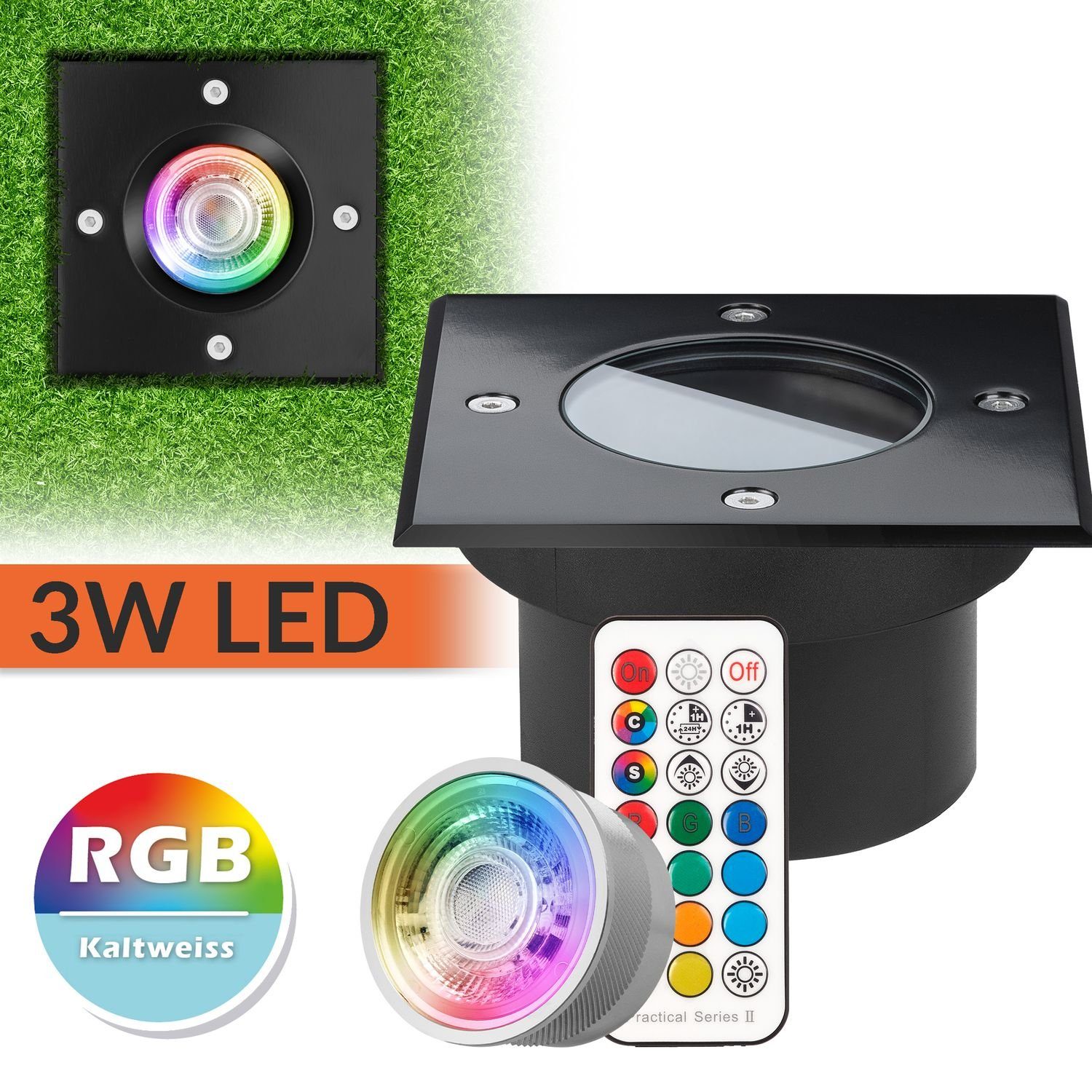 v Einbaustrahler Flacher LED Bodeneinbaustrahler RGB mit LEDANDO LED RGB tauschbarem Leuchtmittel