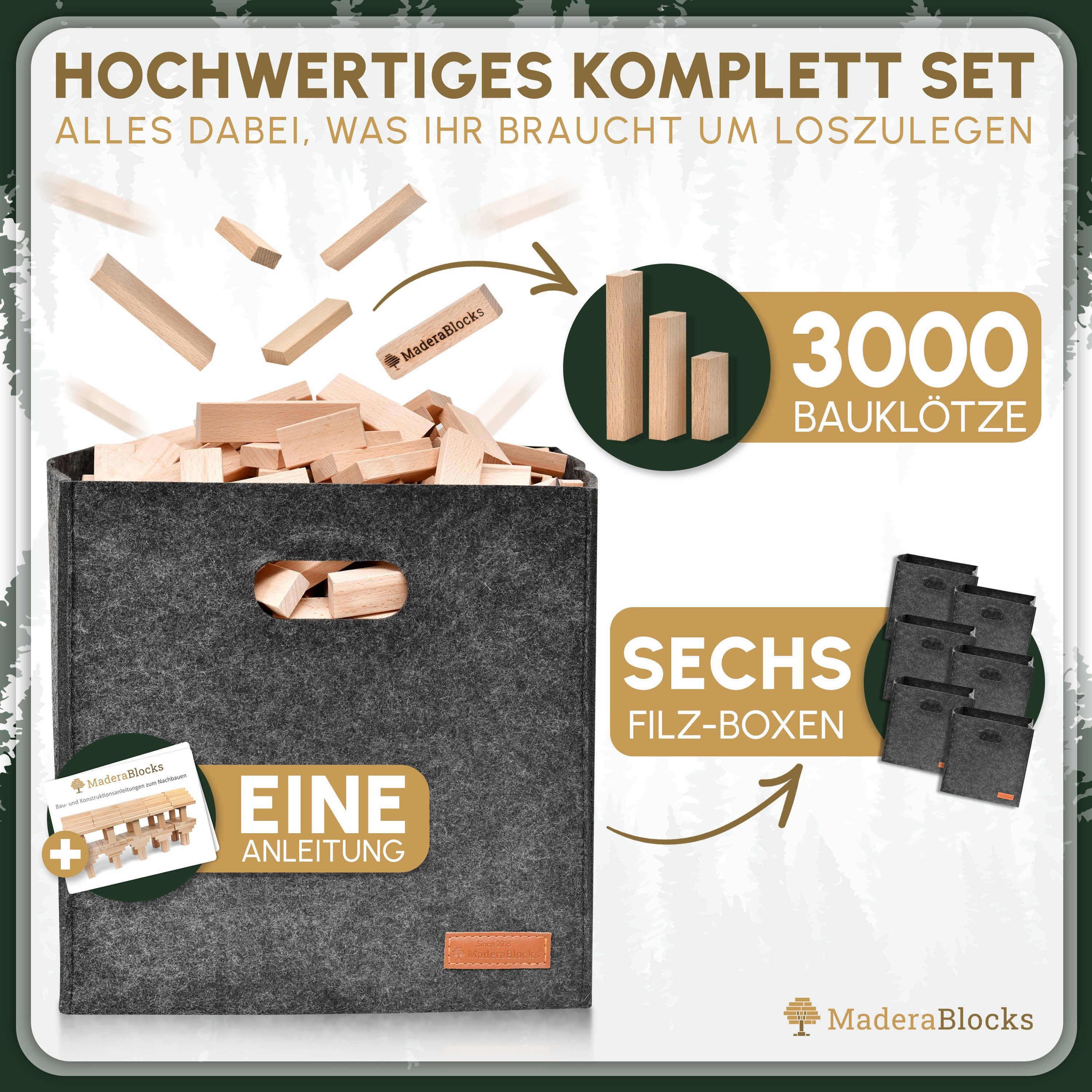 MaderaBlocks 1.000-3.000 Holzbausteine Natur, 100 % Made in DE, Bauklötze Spielbauklötze