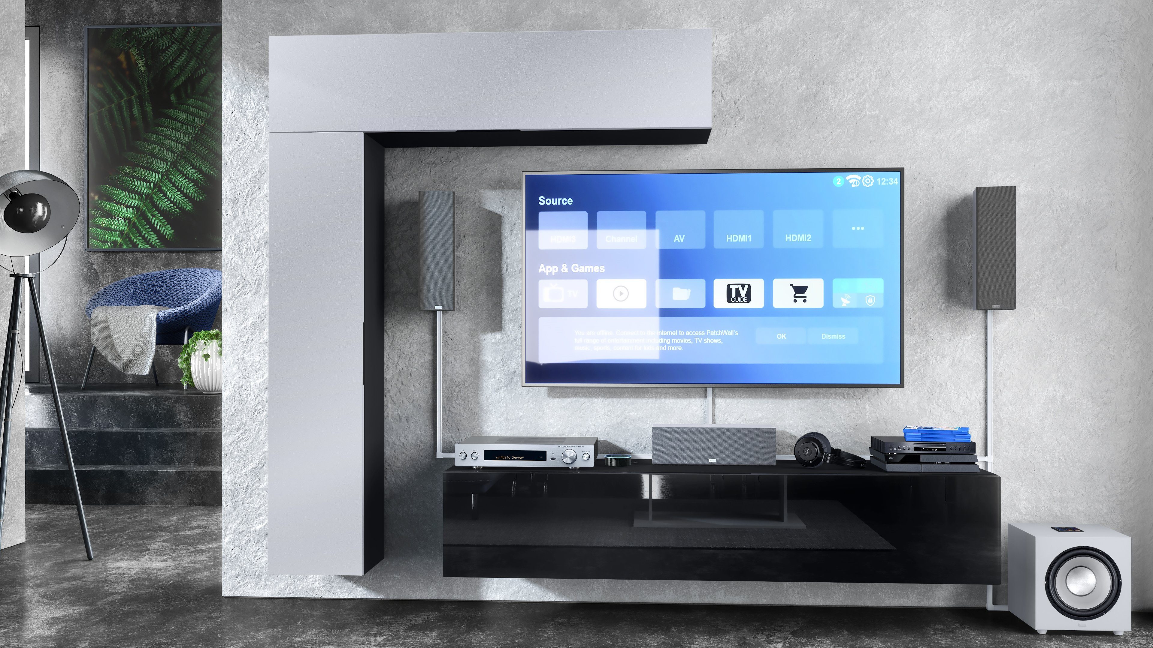 Vladon Wohnwand Taurito, (Anbauwand, mit Rückwand mit 2 Klappen und 1 Schrank), Schwarz matt/Weiß matt (320 x 182 x 39 cm)