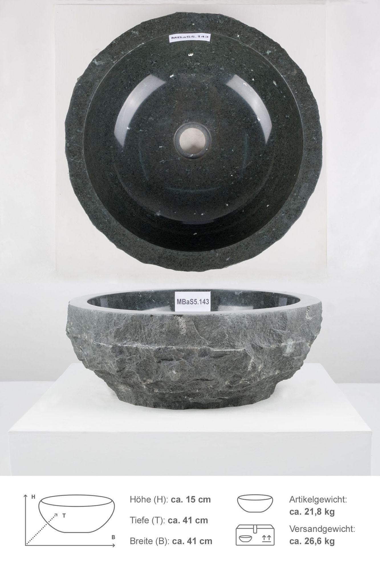 wohnfreuden Aufsatzwaschbecken Erosi Andesit Waschbecken 40 cm anthrazit (Kein Set), 125875_MBaS5.143