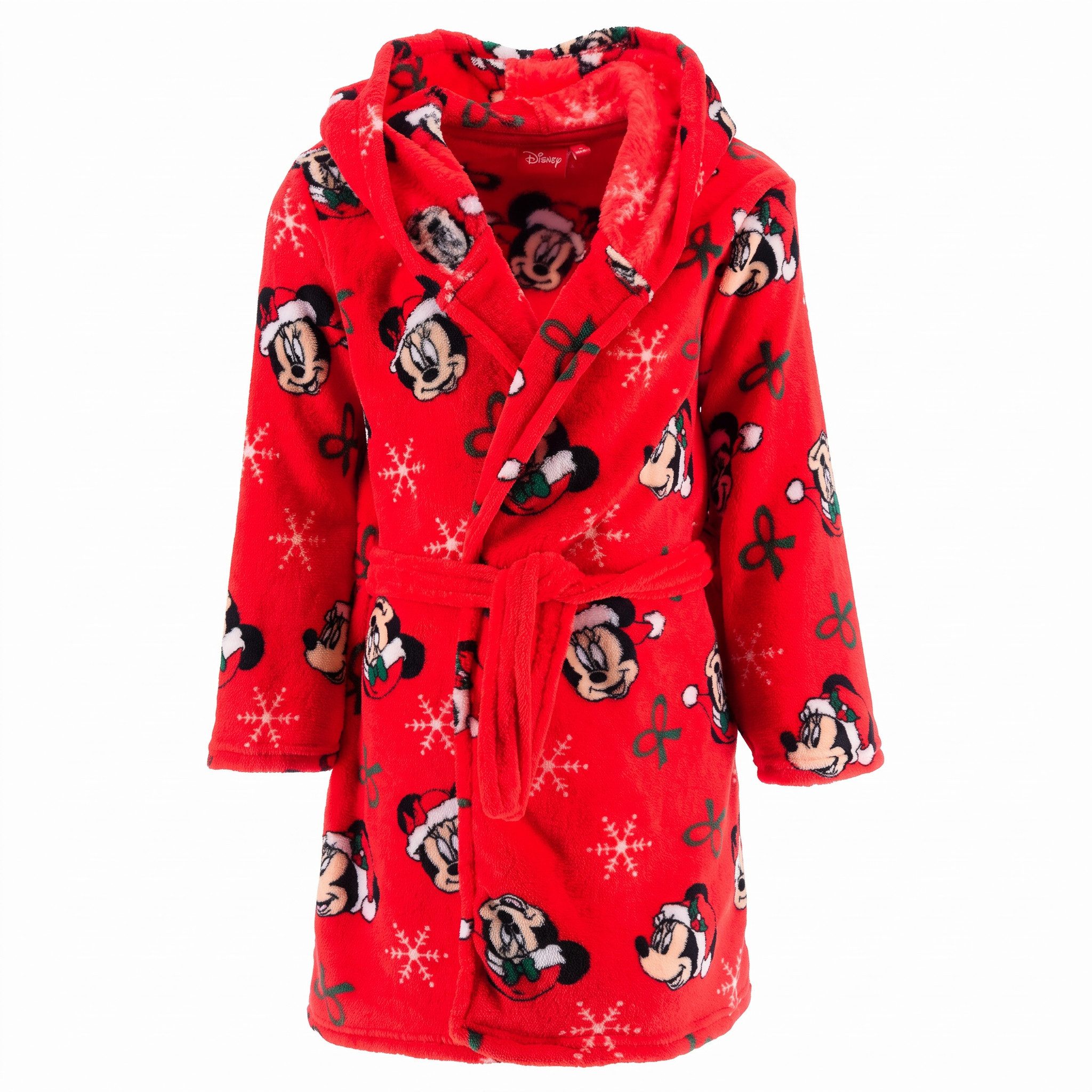 Disney Kinderbademantel Disney Mickey Maus X-Mas Kinder Mädchen Coral Bademantel mit Kapuze, Kapuze, Gürtel, Gr. 98 bis 128