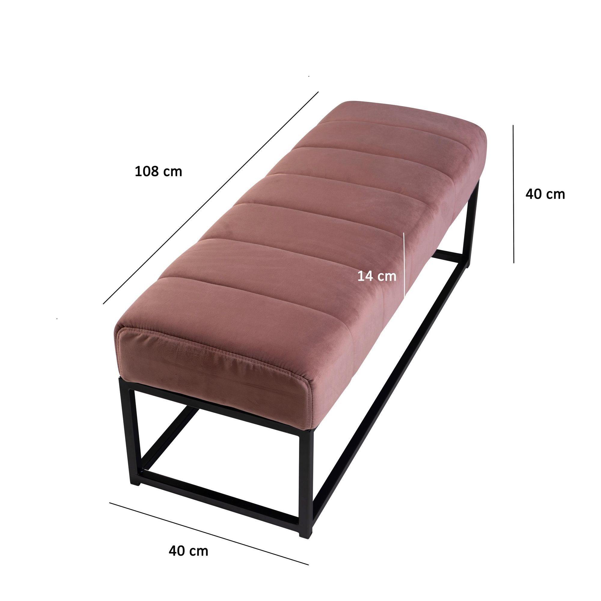 FINEBUY Bettbank FB60346 Sitzbank Polsterbank Samt 108 cm Flurbank Modern Bank (Samt Rosa 108x40x40 cm, Flur Polsterbank), Design Stoffbank Schlafzimmer, Garderobenbank