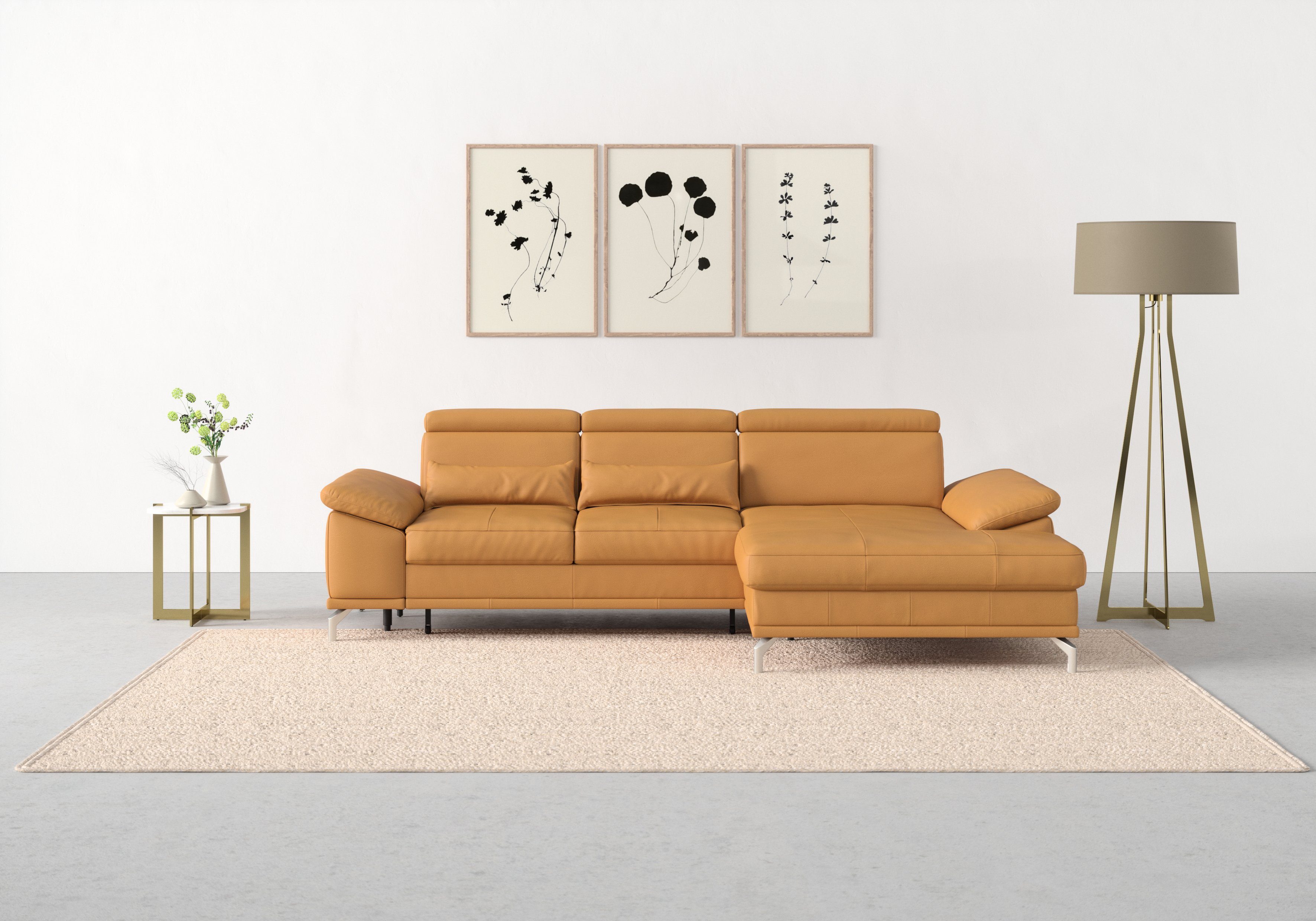 sit&more Ecksofa Cabrio L-Form, B: 295 cm, mit Sitztiefen-, Arm- & Kopfteilverstellung, 2 Nierenkissen, Federkern, optional Bettfunktion und Stauraum