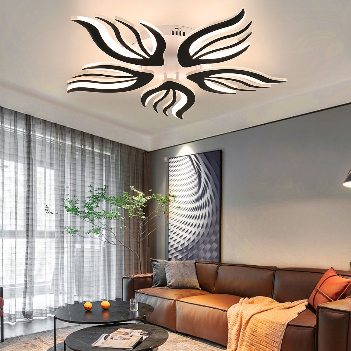 LETGOSPT LED Deckenleuchte LED Deckenleuchte Wohnzimmer Moderne LED Deckenlampe, LED fest integriert, Kaltweiß/Naturweiß/Warmweiß, Dimmbar mit Fernbedienung, aus Metall Acryl in Blumenförmiges Design 30W LED Deckenleuchte