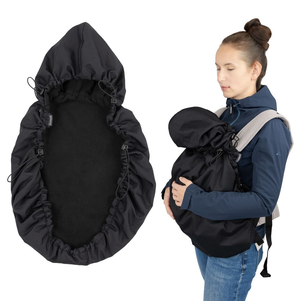 Zamboo Babytrage Schwarz, Universal Fleece Cover für Babytrage Bauchtrage Regen- & Wetterschutz