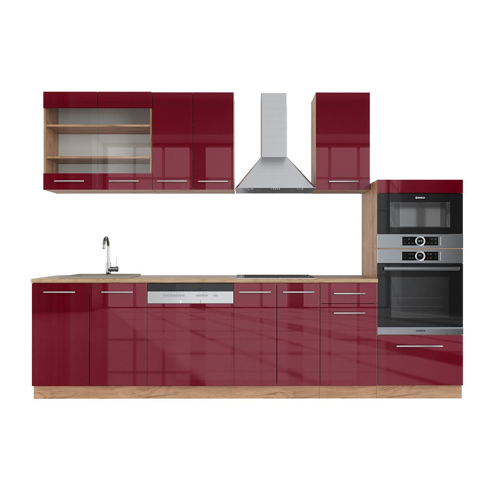 Vicco Küchenzeile Fame-Line Bordeaux HG/GK Eiche günstig online kaufen