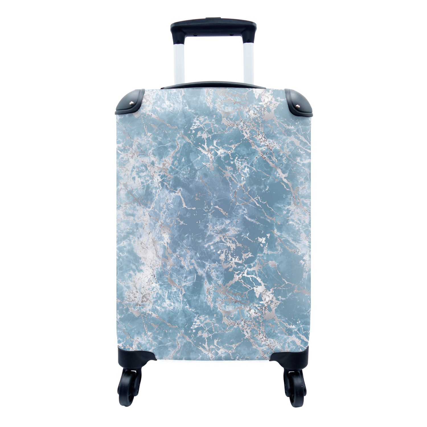 - MuchoWow Reisekoffer Reisetasche Handgepäck rollen, Rollen, Trolley, 4 - - mit Luxus Silber Design, Handgepäckkoffer Ferien, Marmor für