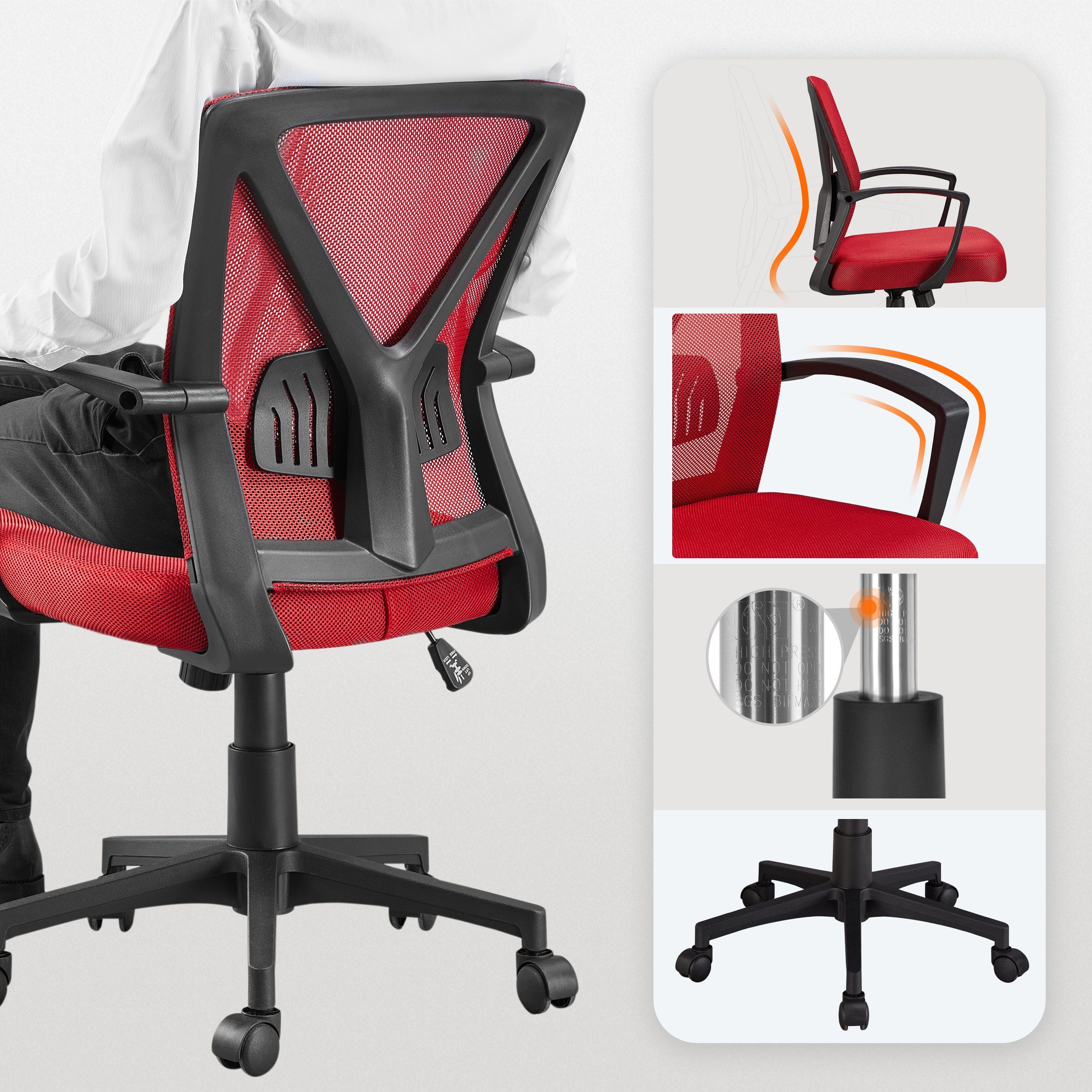 Yaheetech höhenverstellbar Bürostuhl mit Wippfunktion rot Schreibtischstuhl,