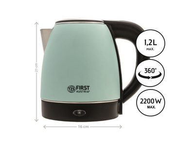 TZS FIRST AUSTRIA Wasserkocher Edelstahl Wasserkocher, 1,2 L, 2200 W, 360° Grad Abstellwinkel, 1 l, 2200 W, integrierter Kalkfilter, Trockenkochschutz, kabellos