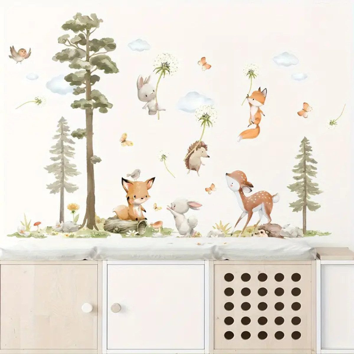 Montegoni Wandtattoo Wandaufkleber Kaninchen-Fuchs-Hirsch-großer Baum für günstig online kaufen