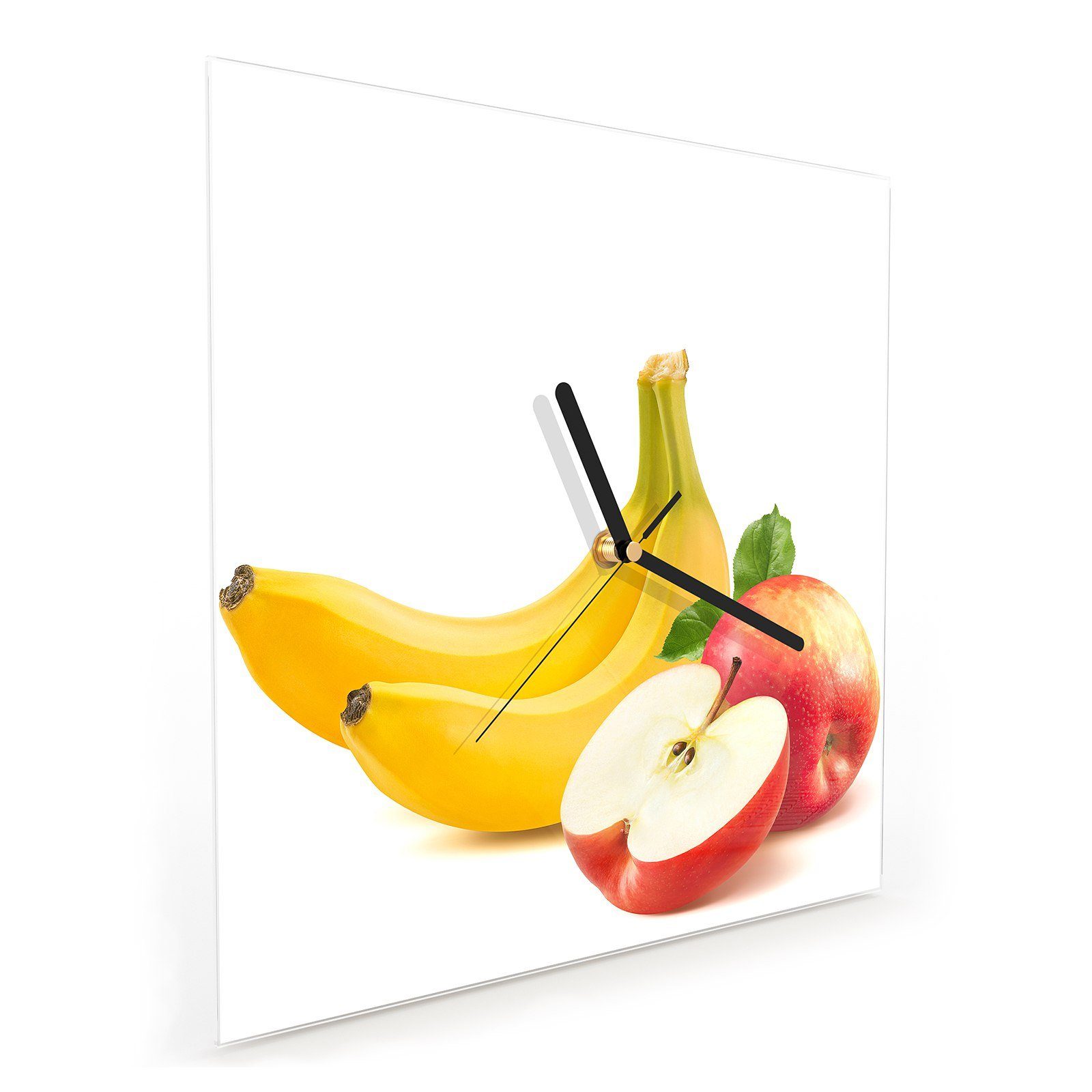 30 Größe Motiv Wandkunst x Äpfelschnitz cm 30 Glasuhr Wanduhr Primedeco Wanduhr Bananen mit und