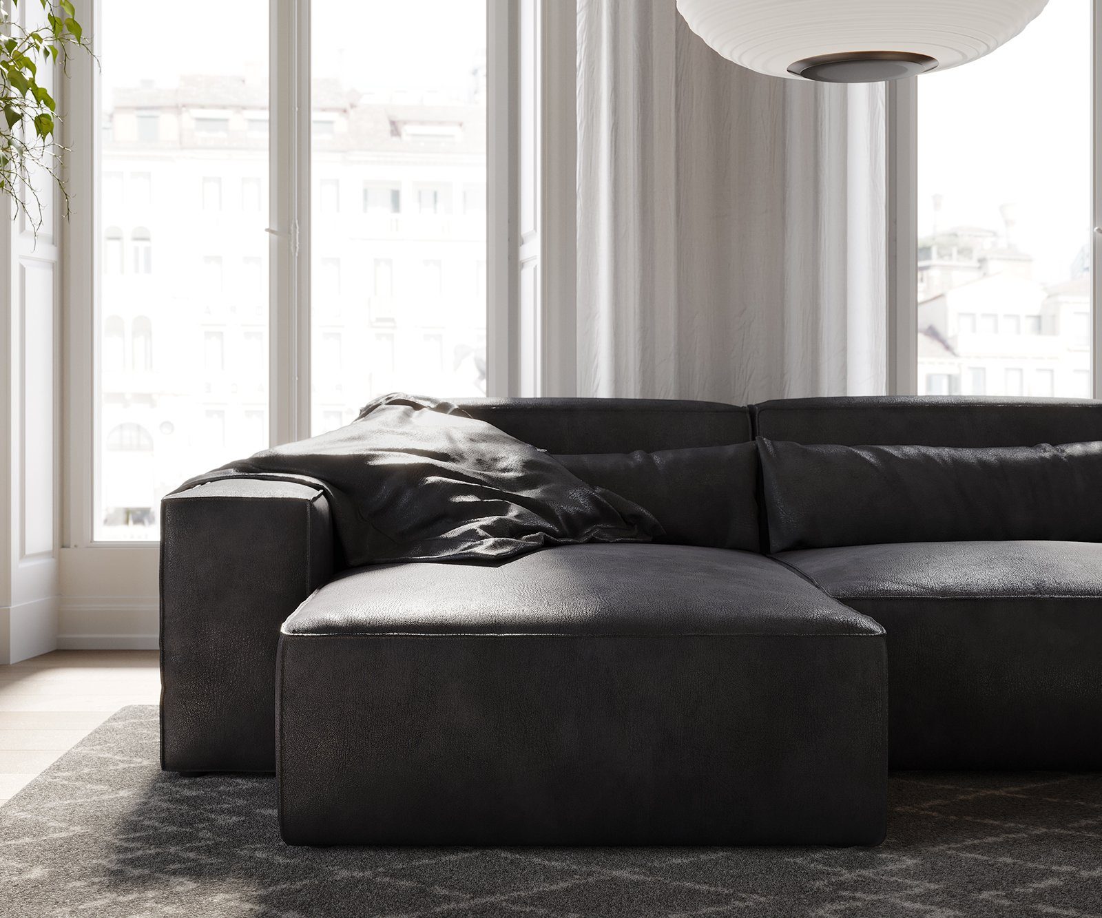 DELIFE Big-Sofa L 260x160 Lederimitat Anthrazit Recamiere variabel cm Sirpio, Vintage