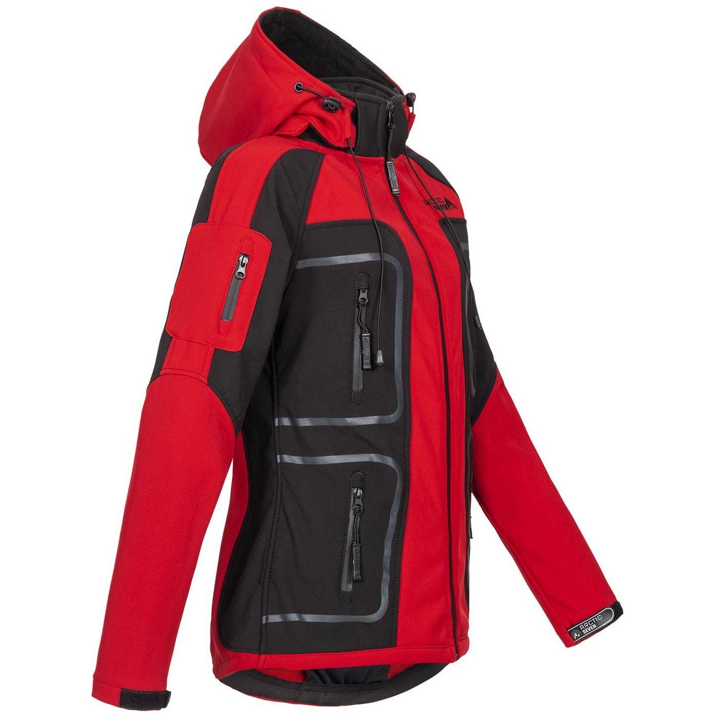 Arctic Seven Softshelljacke Damen – Outdoorjacke wasserabweisend mit Kapuze Fleecegefütterte Jacke mit vielen Taschen und Reißverschluss