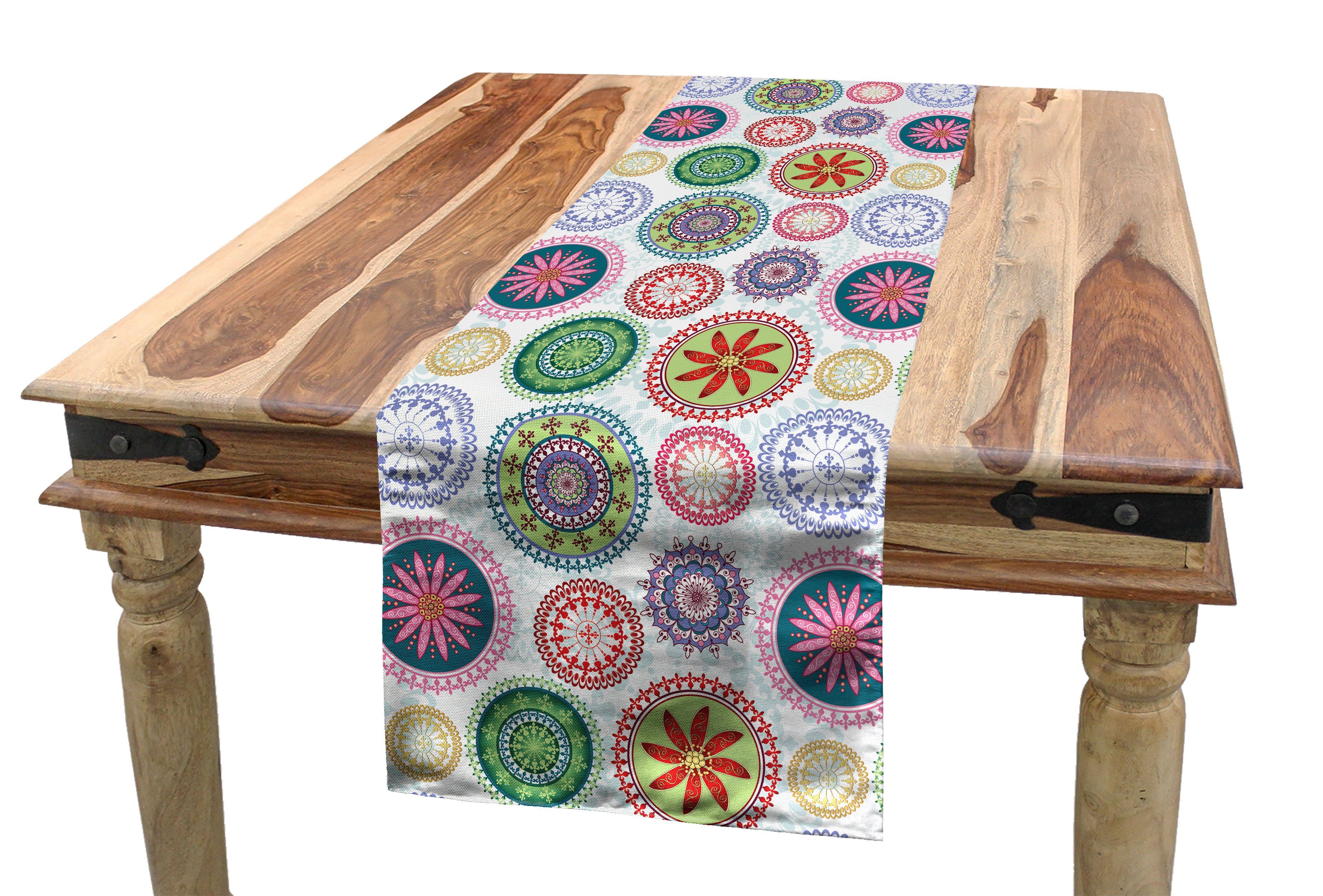 Abakuhaus Tischläufer Esszimmer Küche Rechteckiger Dekorativer Tischläufer, Mandala Vintage verzieren Kreise | Tischläufer