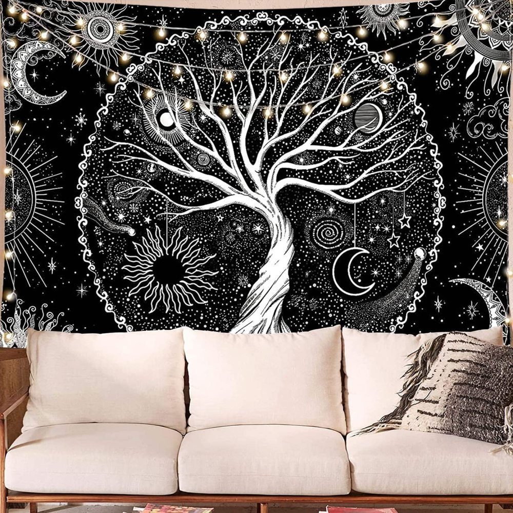 Wandteppich Baum des Lebens Tapisserie Sonne-Mond-Wandteppich Galaxy Tapisserie, Juoungle