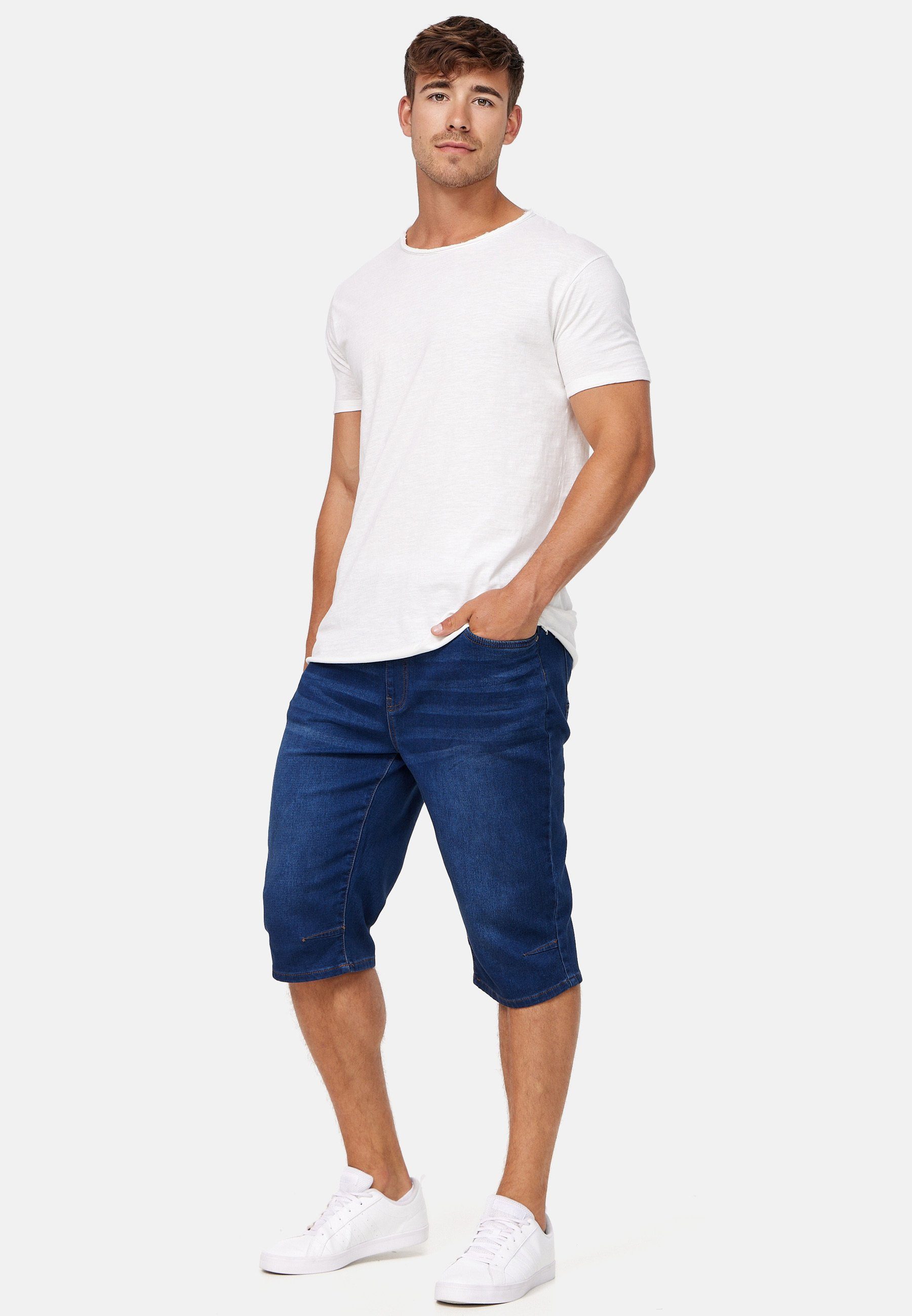 Indicode Jeansshorts Herren Vasile Jeans Shorts Herrenshorts im Used-Look mit Kordelzug am Bund