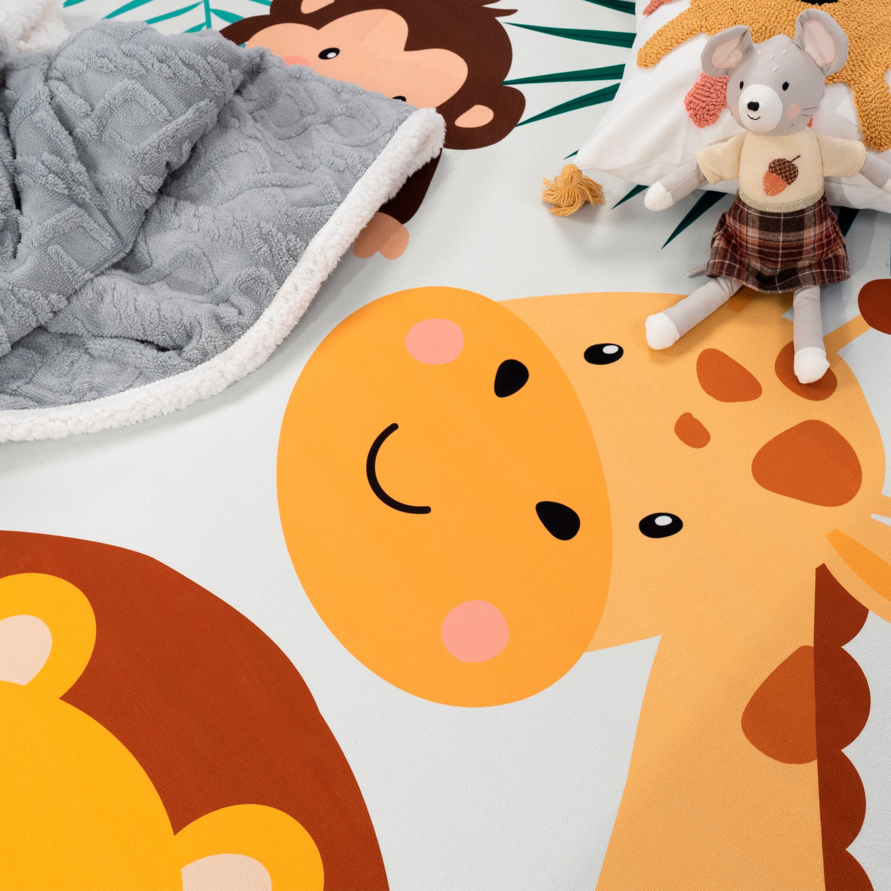 Paco Home Kinderteppich Bino 582, rund, Höhe: 4 mm, Spielteppich, Motiv Tiere, Löwe & Giraffe, Kinderzimmer