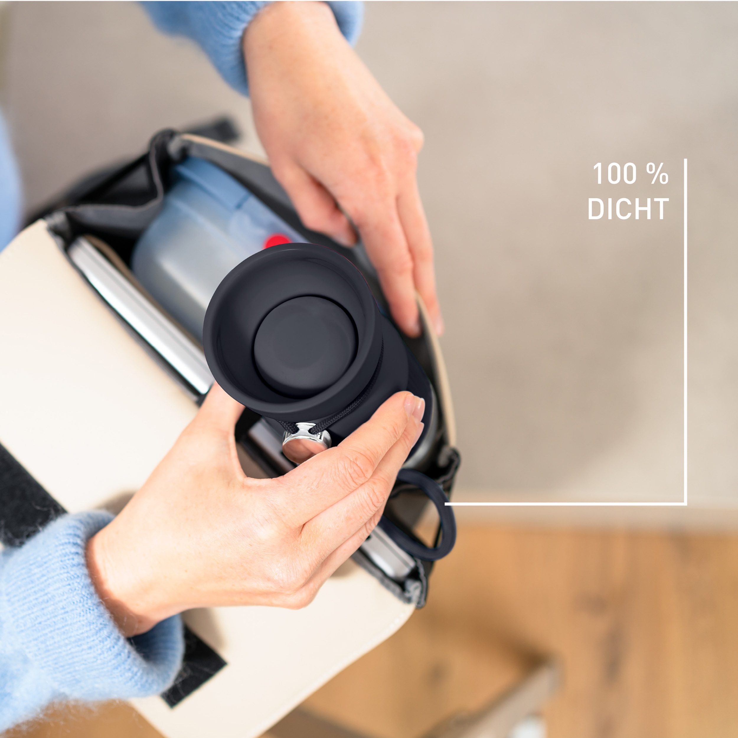 Emsa Thermobecher beYou Cup, 1-tlg., Edelstahl, Polypropylen, Silikon, 0,36 Liter, aromatischer Trinkgenuss, 100% dicht, mit Trageband