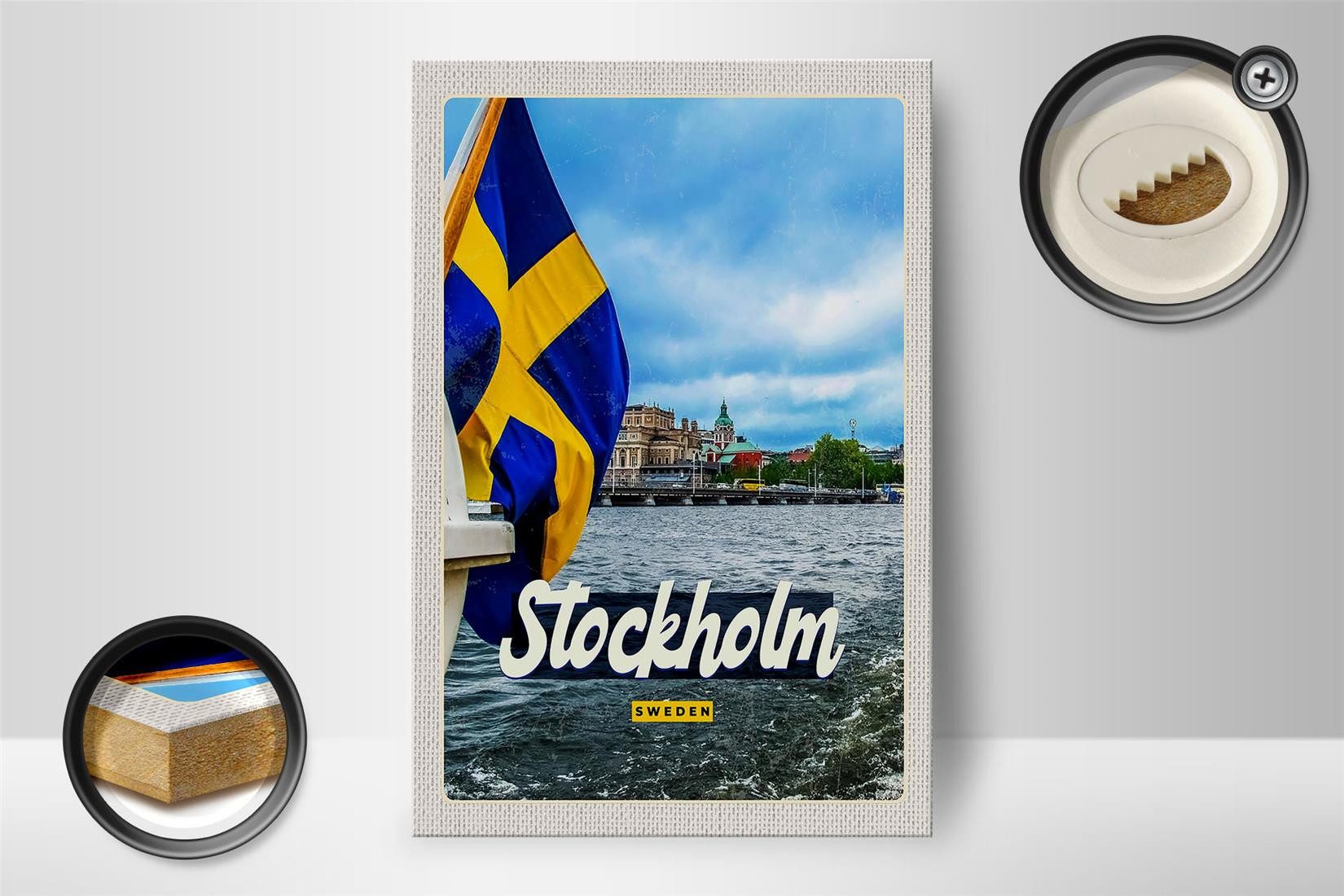 Femer GmbH Holzbild Reise 12x18 cm Stockholm Schweden Bootstur Meer, (1 St), Glatte Holzfaserplatte (MDF), vorn beschichtet