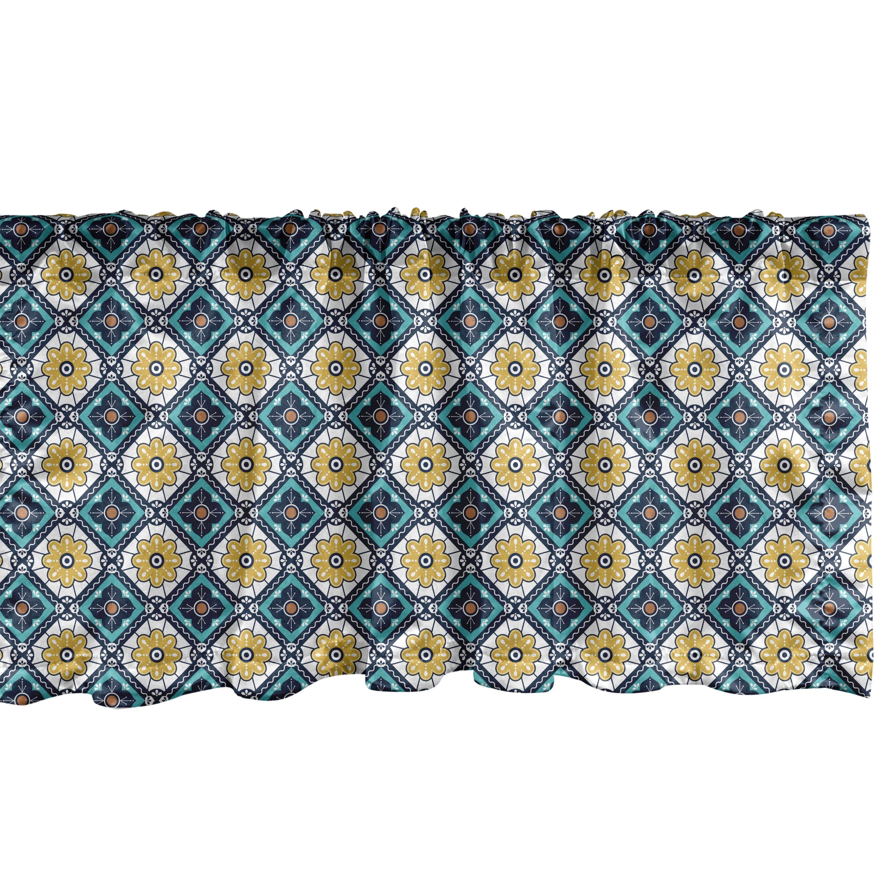 Scheibengardine Vorhang Volant für Küche Schlafzimmer Dekor mit Stangentasche, Abakuhaus, Microfaser, Antique Oriental Mosaik Boho Flora
