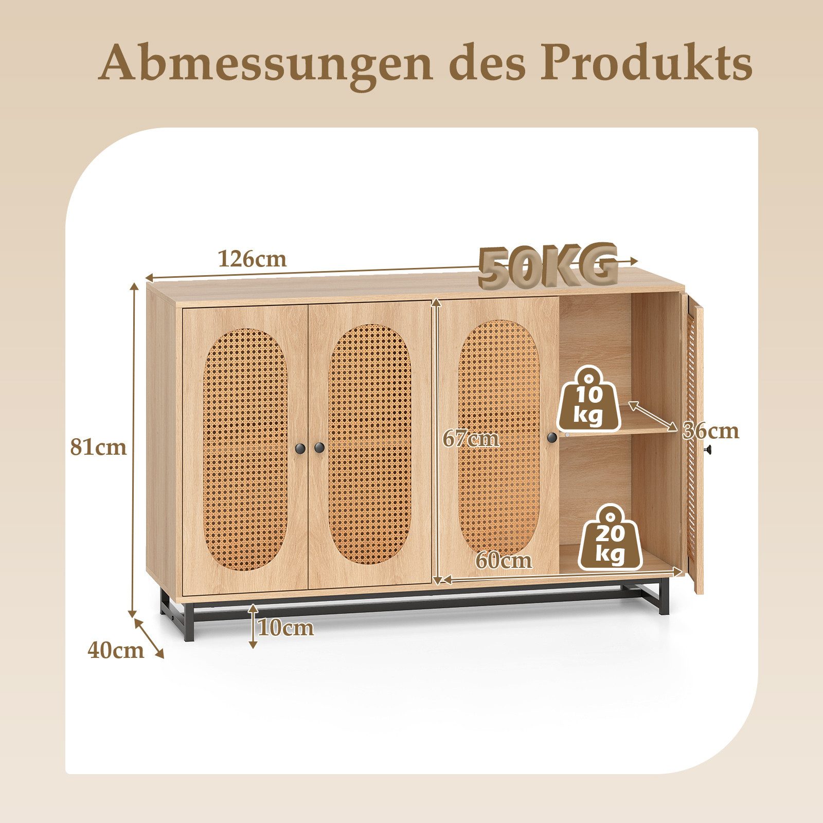 COSTWAY Sideboard, Kuchenschrank mit arbeitsplatte, kommode flurkommode