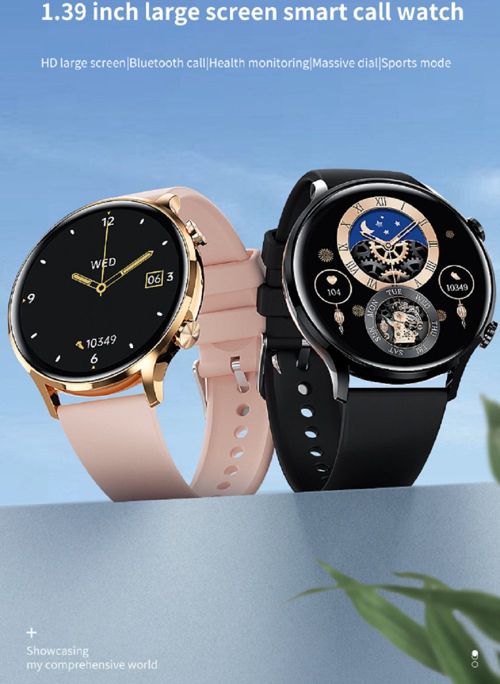 feinlux Smartwatch Damen Smartwatch (3.53 cm) Packung, Herren Fitness Tracker uhr mit Anruffunktion Smartwatch (1,39 Zoll), Armbanduhr für iOS Android